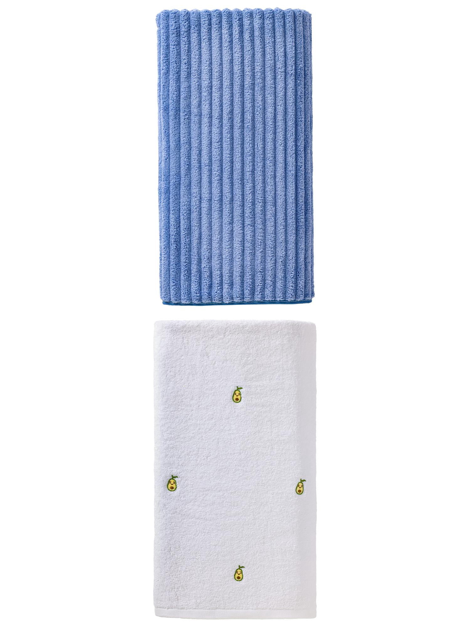 Unique Bargains Absorbent Cute Bath Towel 2 Pack Avocado White/Sky Blue 55" x 28"
