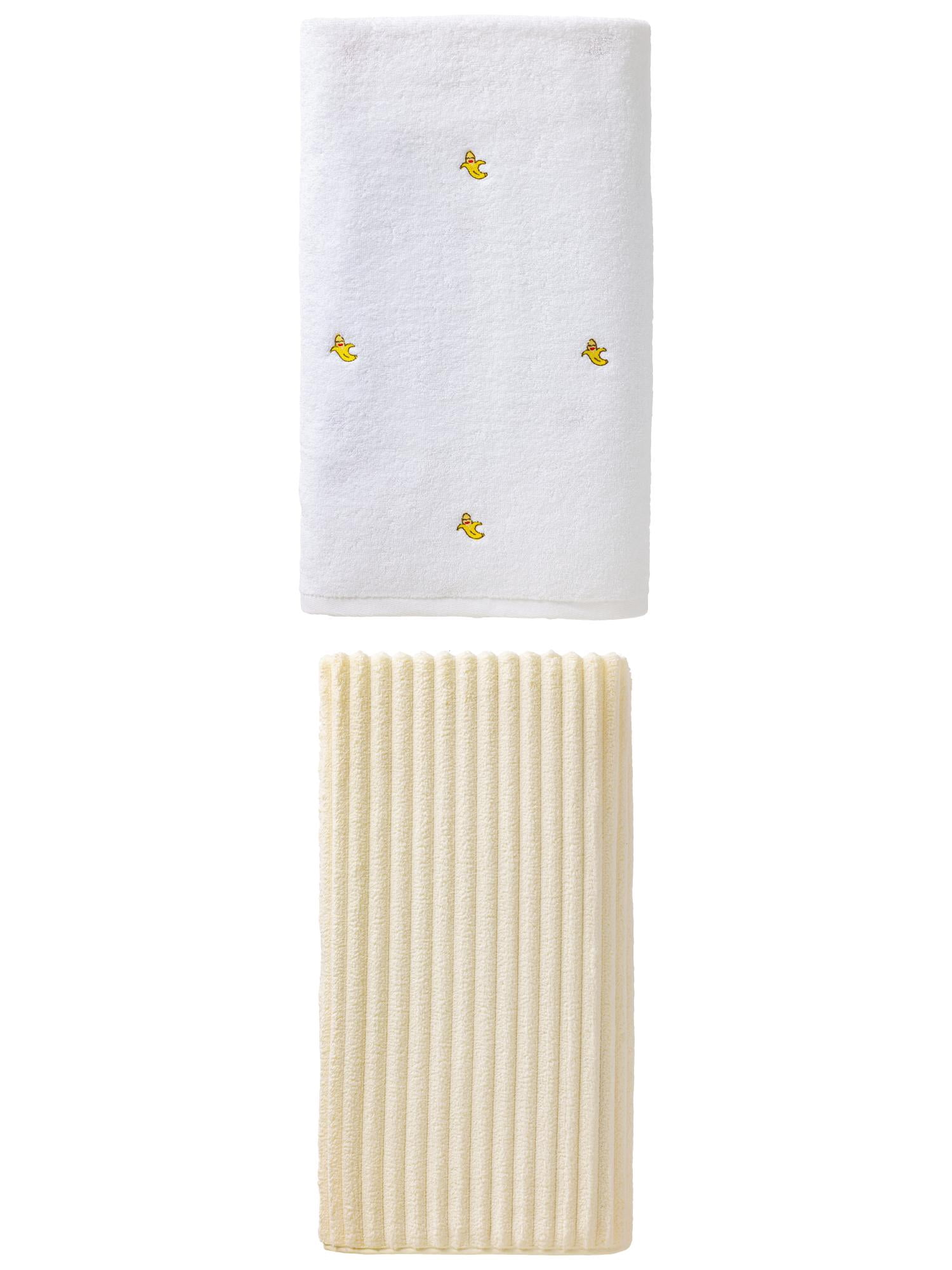 Unique Bargains Absorbent Cute Bath Towel 2 Pack Banana White/Milky White 55" x 28"
