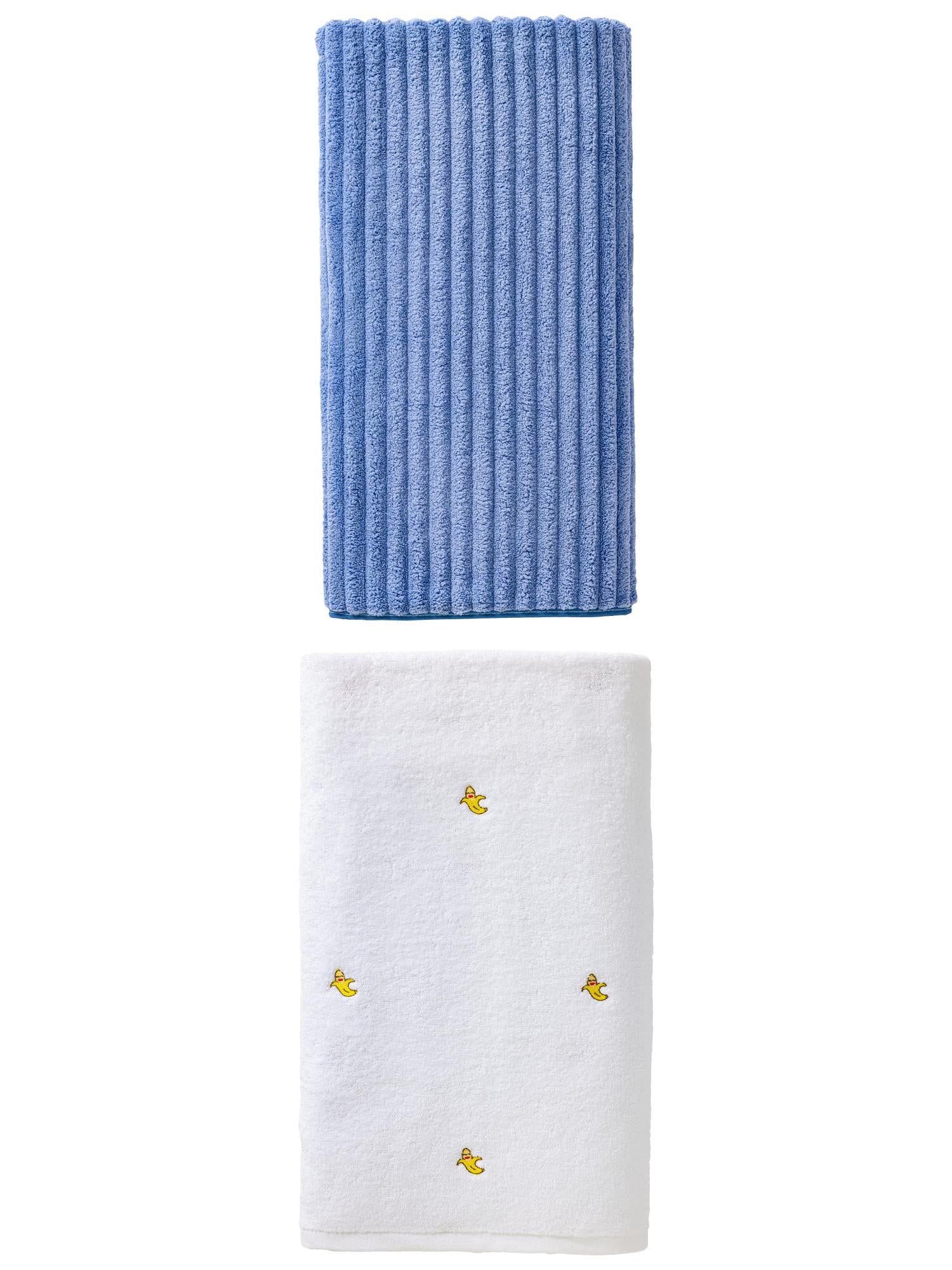 Unique Bargains Absorbent Cute Bath Towel 2 Pack Banana White/Sky Blue 55" x 28"
