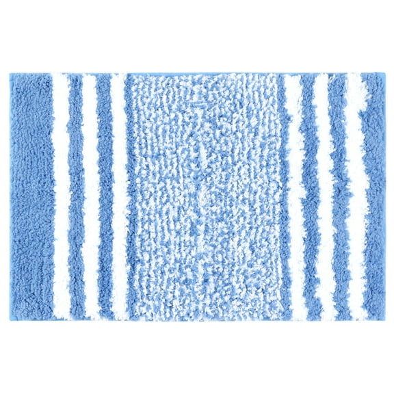 Unique Bargains Microfiber Bath Rugs Fluffy Striped Non-Slip Floor Mat Blue 16"x24"