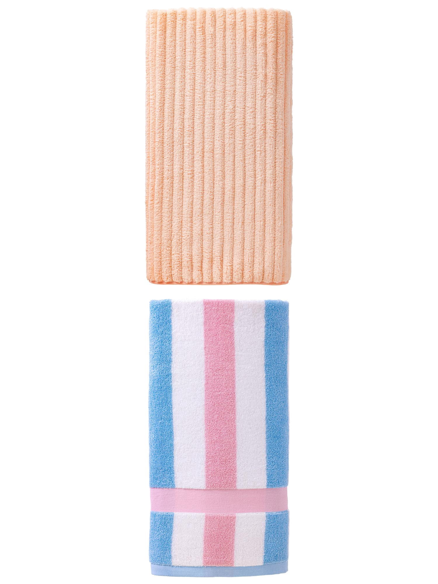 Unique Bargains Absorbent Bath Towel 2-Pack Peach Pink/Pink 55" x 28"