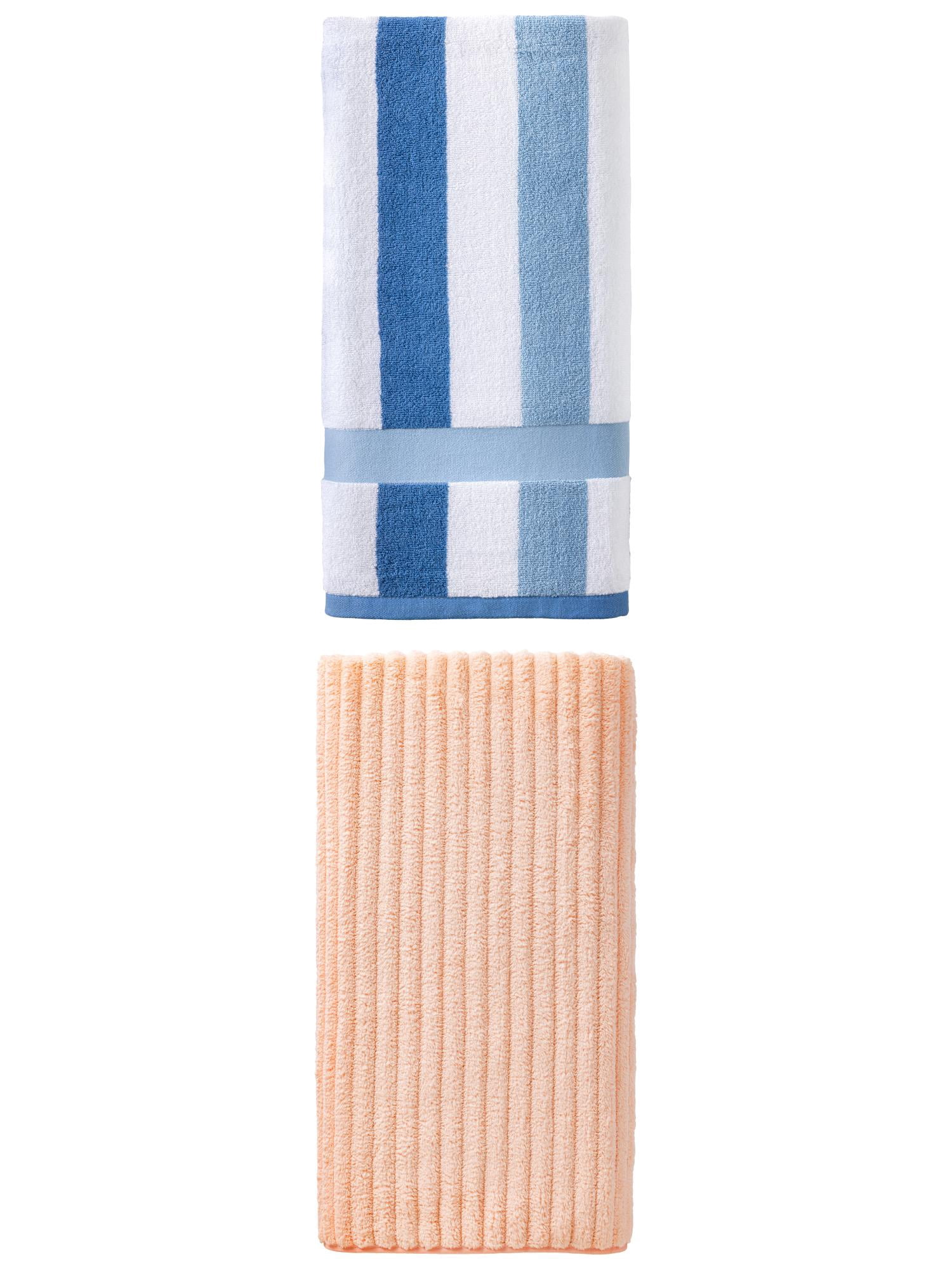 Unique Bargains Absorbent Milky Bath Towel 2 Pack Peach Pink/Royal Blue 55" x 28"