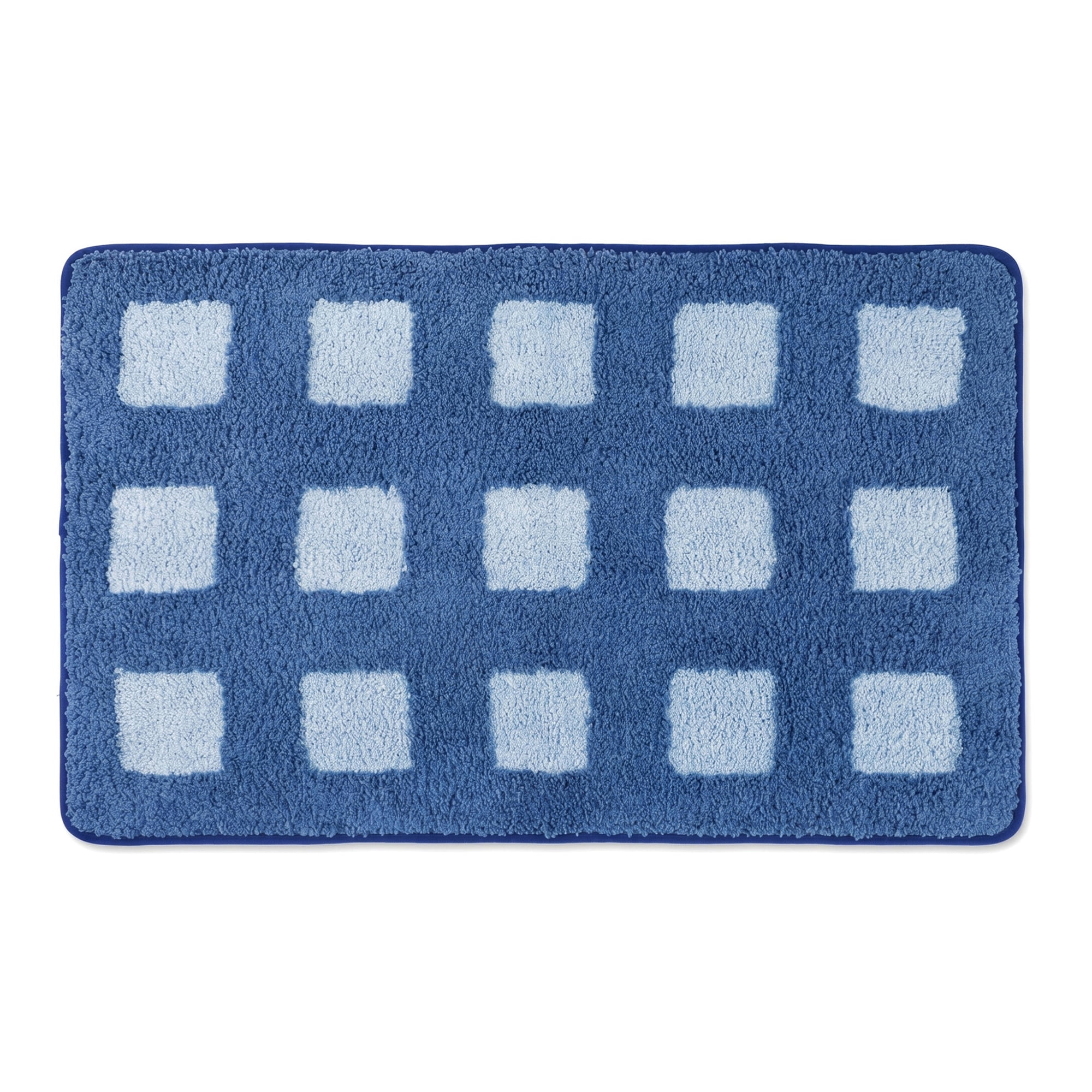 Unique Bargains Absorbent Non Slip Checkered Soft Plush Quick Dry Bath Mat Blue 24" x 16"