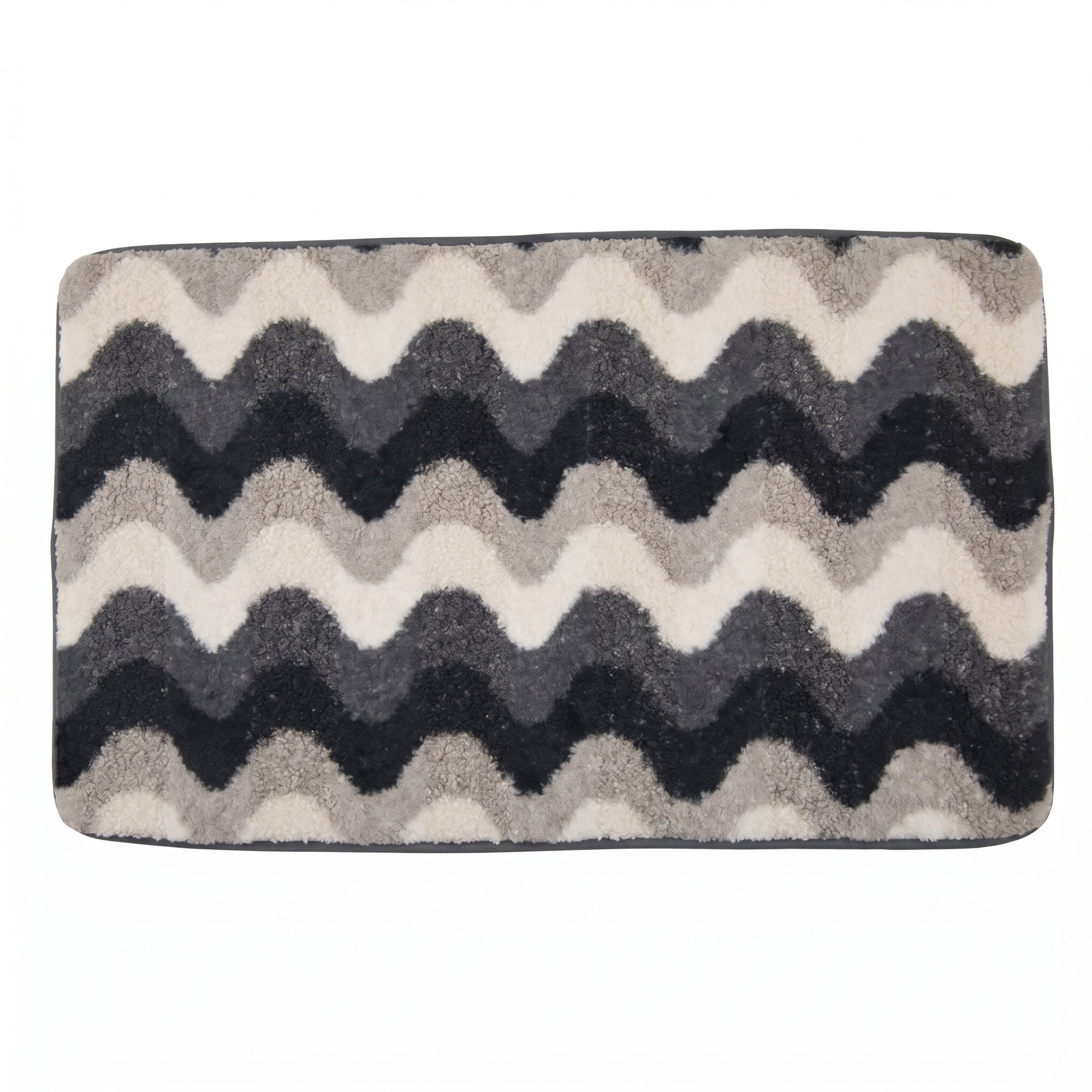 Unique Bargains Absorbent Non-Slip Machine Washable Geometric Bath Mat Black 24" x 16"
