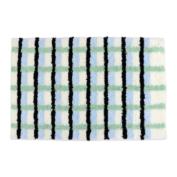 Unique Bargains Absorbent Plush Non-Slip Washable Checkered Rug Blue 24" x 16"