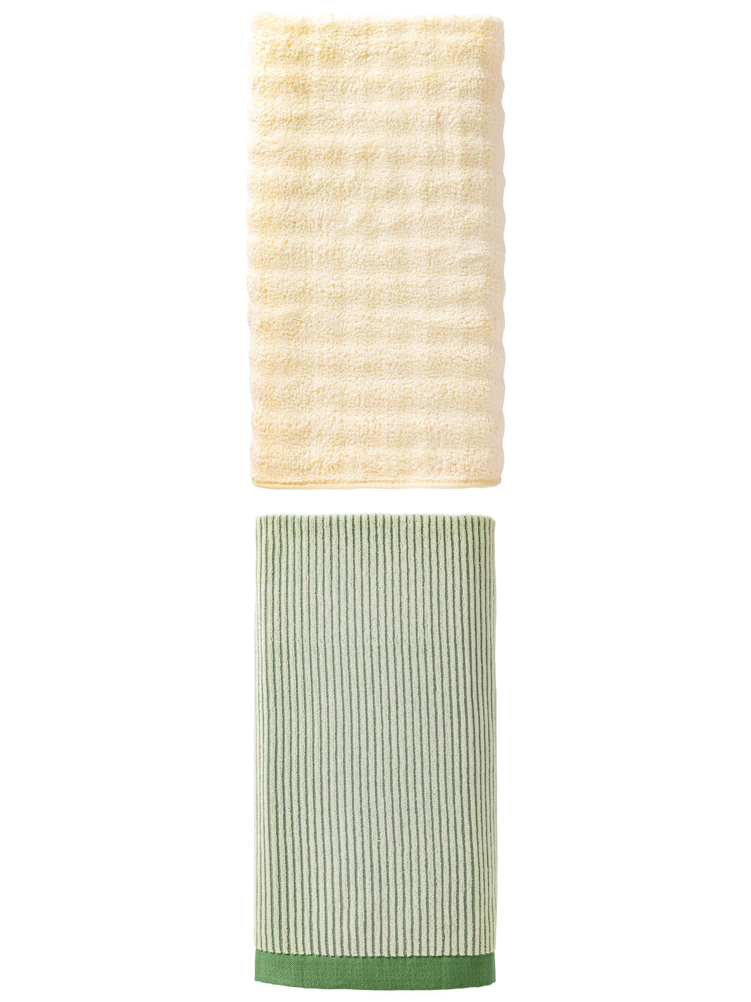 Unique Bargains Absorbent Pure Bath Towel, Hotel Quality 2 Pack Green/White 55" x 28"