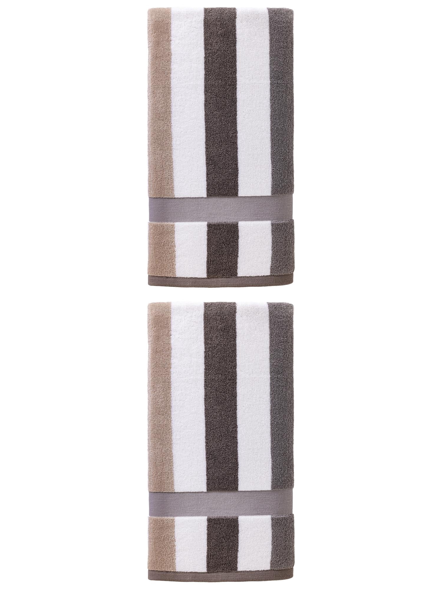 Unique Bargains Absorbent Stripe Soft Cotton Towel 2 Pack Grey 55"x28"