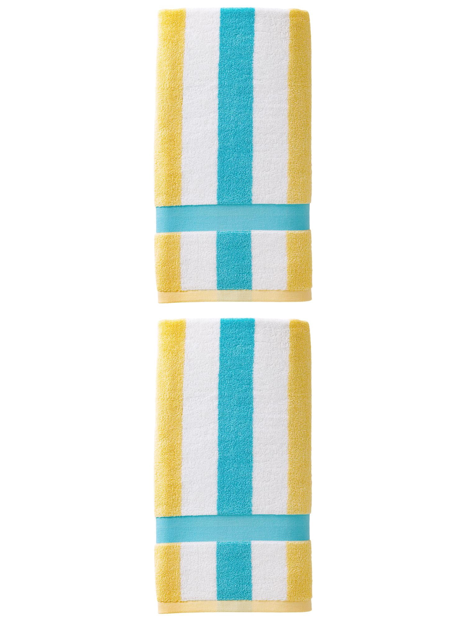 Unique Bargains Absorbent Stripe Soft Cotton Towel 2 Pack Lake Blue 55"x28"