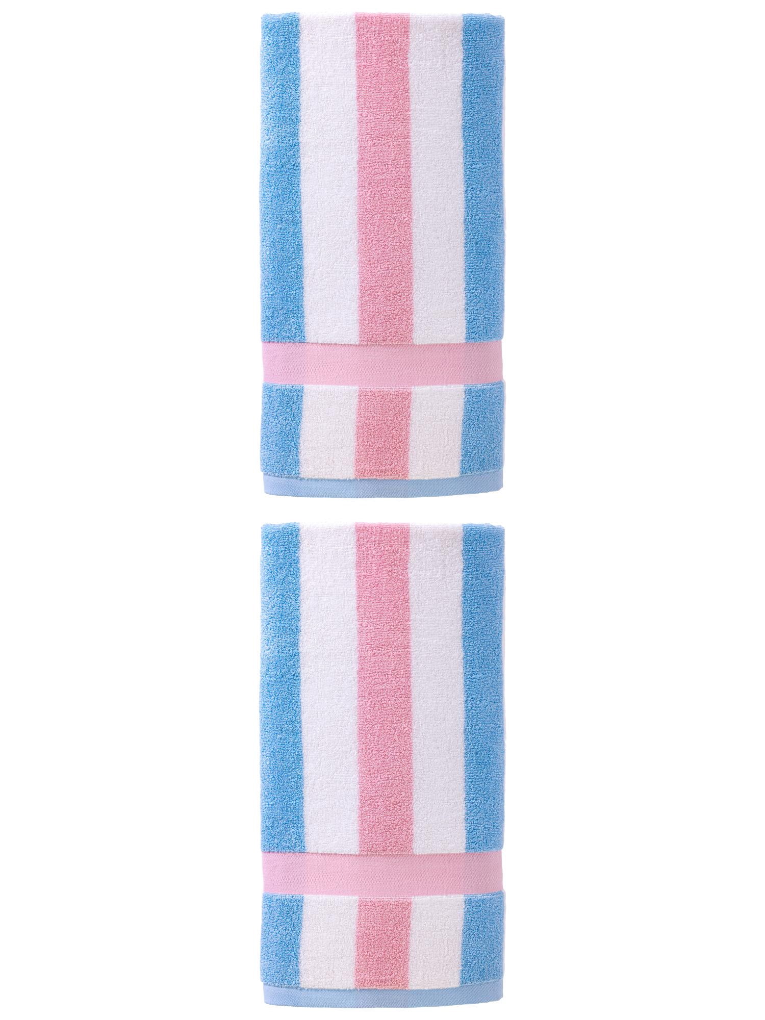 Unique Bargains Absorbent Stripe Soft Cotton Towel 2 Pack Pink 55"x28"