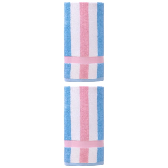 Unique Bargains Absorbent Stripe Soft Cotton Towel 2 Pack Pink 55"x28"