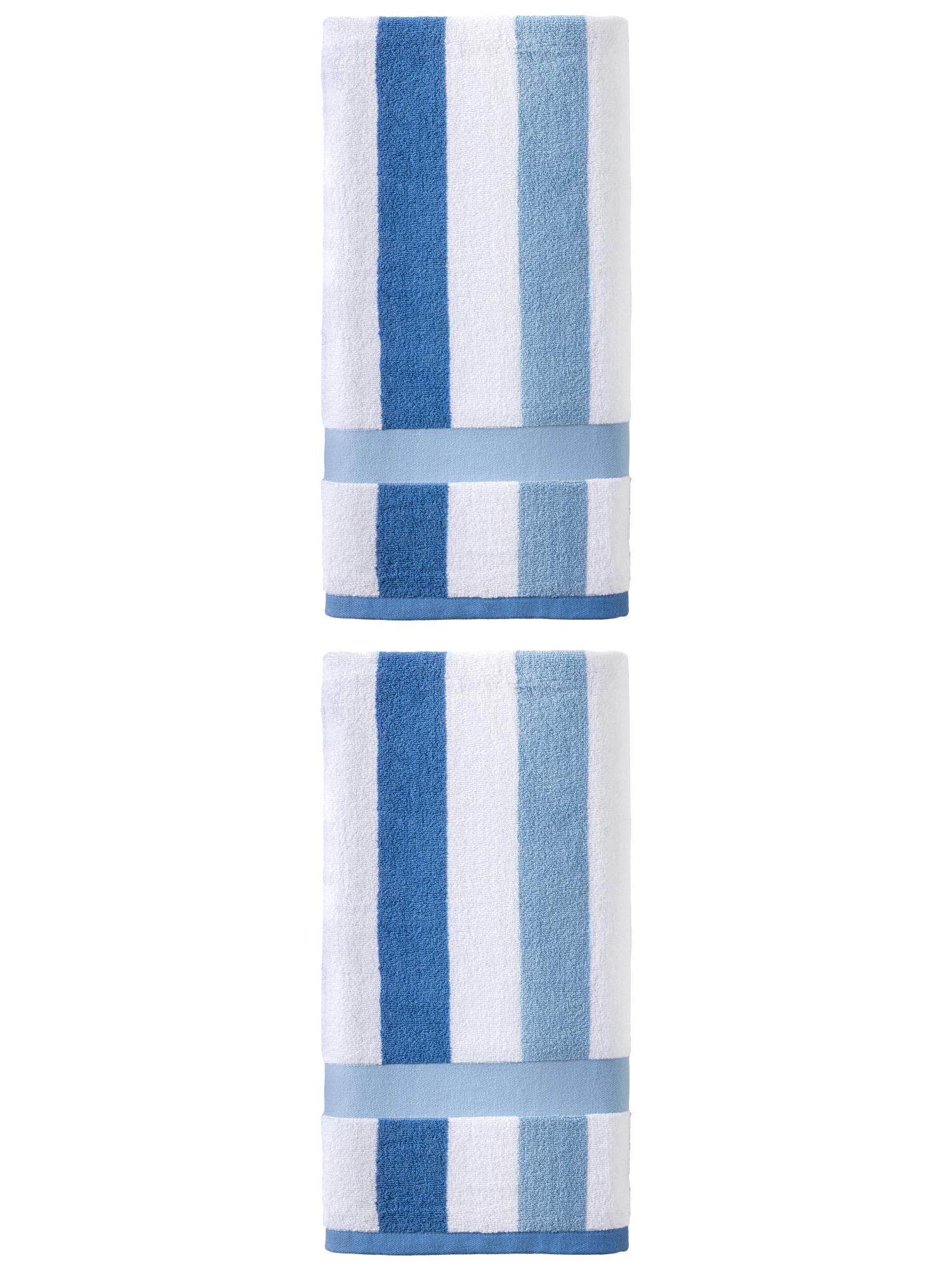 Unique Bargains Absorbent Stripe Soft Cotton Towel 2 Pack Royal Blue 55"x28"