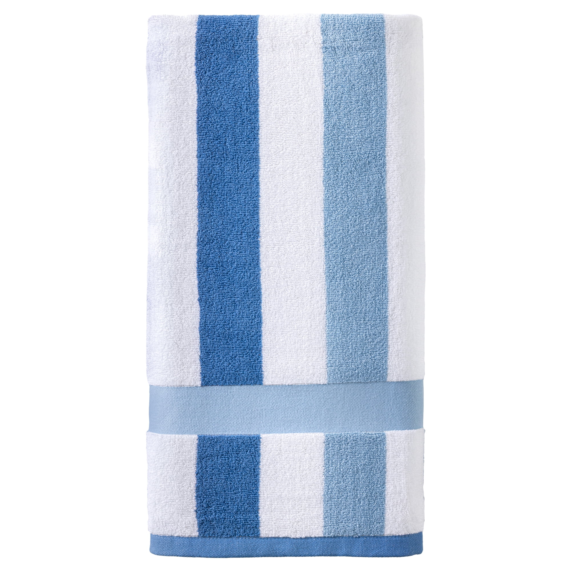 Unique Bargains Absorbent Stripe Ultra Soft Cotton Bath Towel Royal Blue 55" x 28"