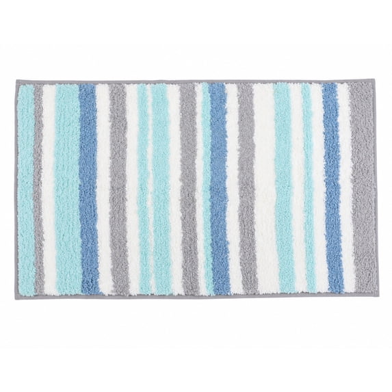 Unique Bargains Absorbent Striped Non Slip Quick Dry Washable Bath Mats Blue 30"x17"