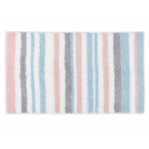 Unique Bargains Absorbent Striped Non Slip Quick Dry Washable Bath Mats Pink 30"x17"