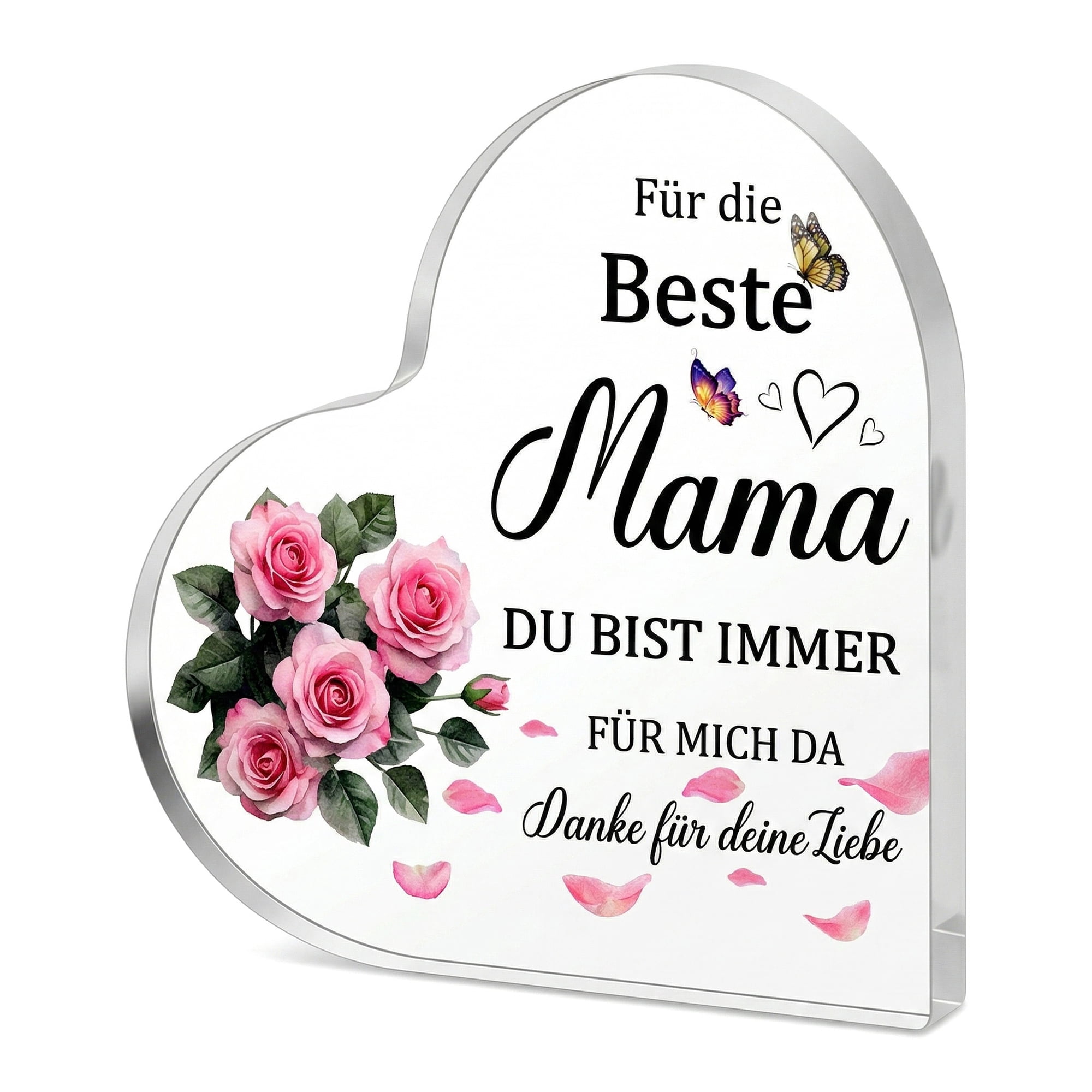 Unique Bargains Acrylic Heart Desk Sign Gift Keepsake Plaque for Coworker Boss Friend Roses Pattern 10"L x 10"W x 1"H