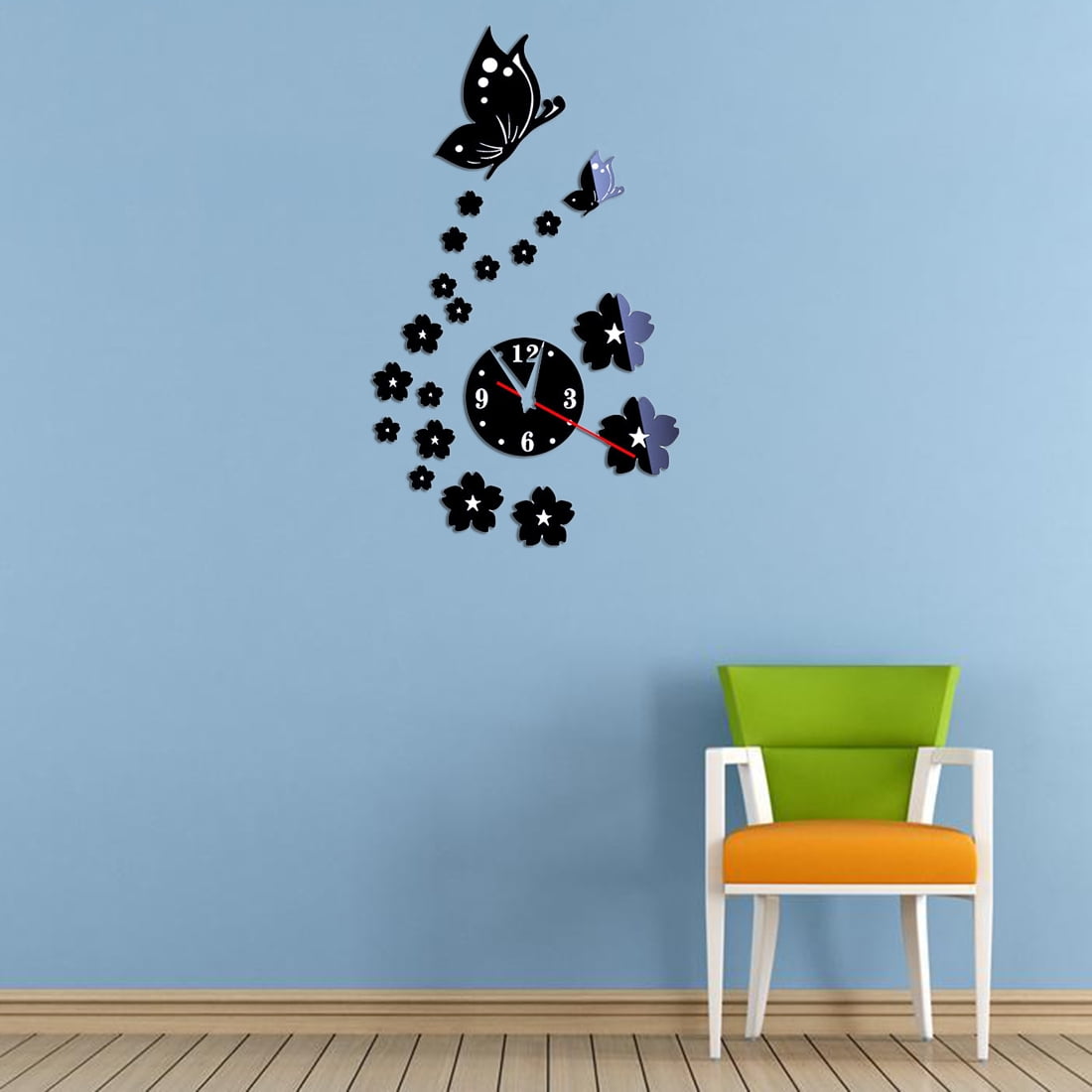 Unique Bargains Acrylic Mirror Butterfly Flower Decor Clock Style DIY