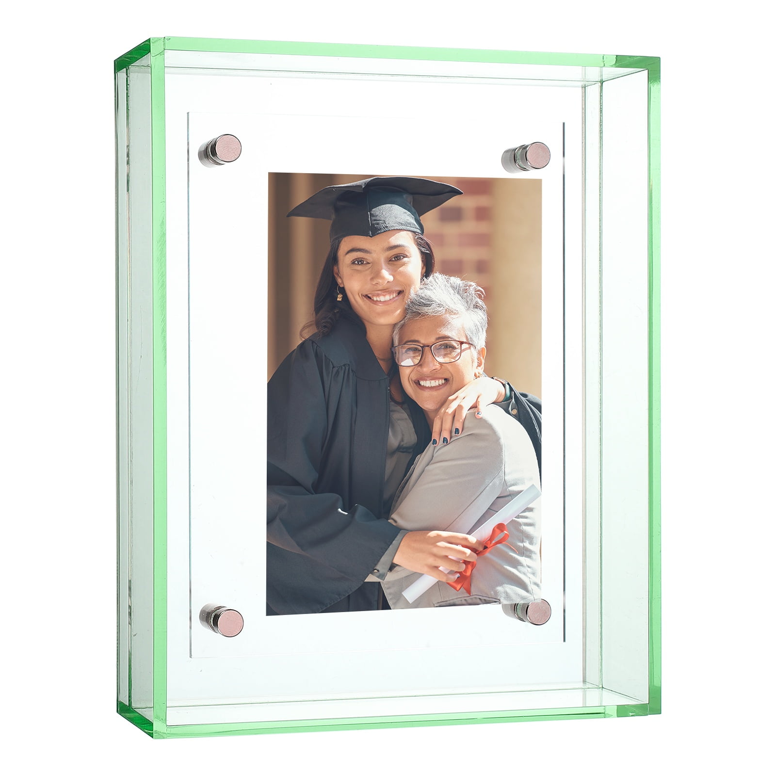 Unique Bargains Acrylic Picture Frame Floating Picture Frames Fluorescent Green 3" x 4"