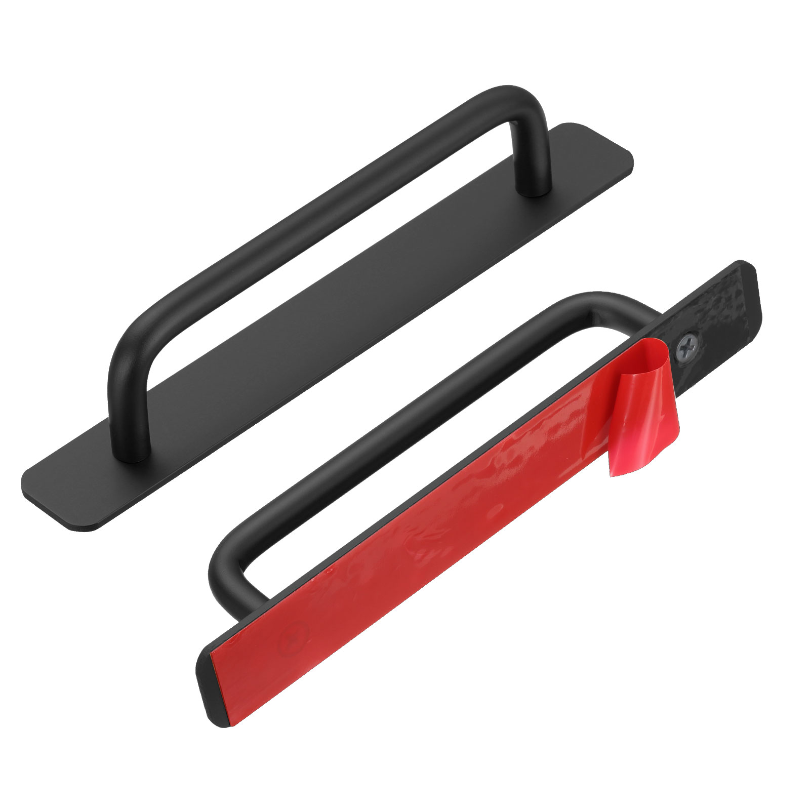 Unique Bargains Adhesive Cabinet No Drilling Closet Handle Pulls 7" Black 2Pcs