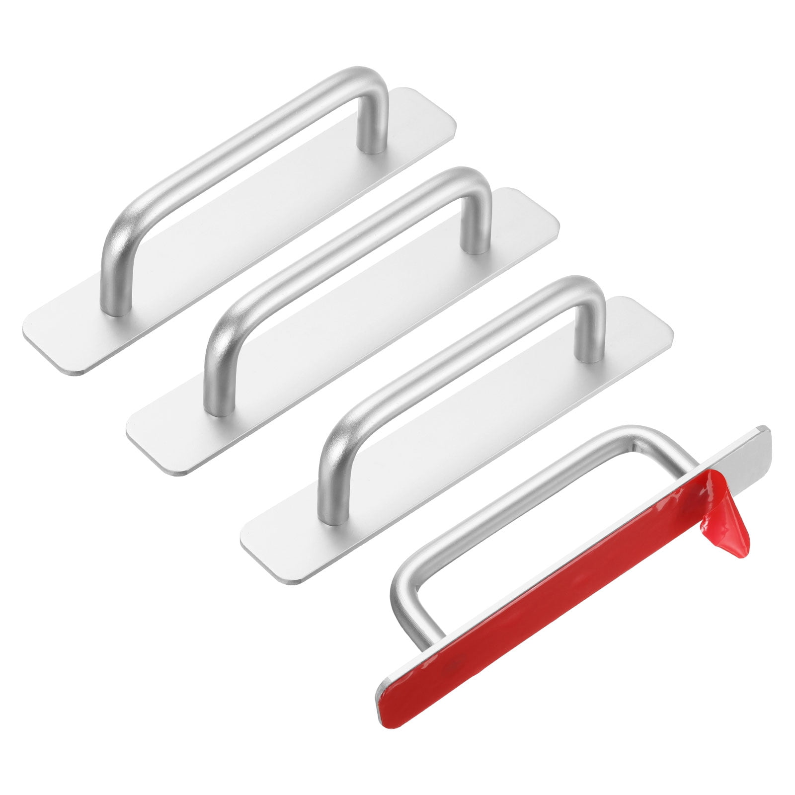 Unique Bargains Adhesive Cabinet No Drilling Handle Pulls for Closet 5.8" Silver Tone 4Pcs