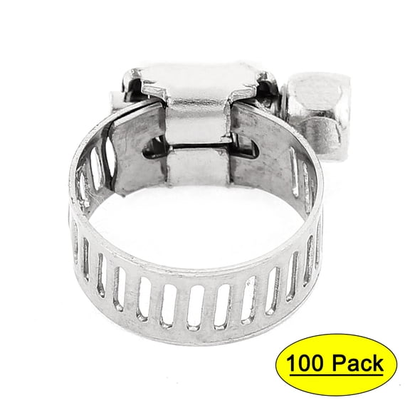 Unique Bargains Adjustable 9-16mm Range Band Stainless Steel Hose Clamp 100Pcs