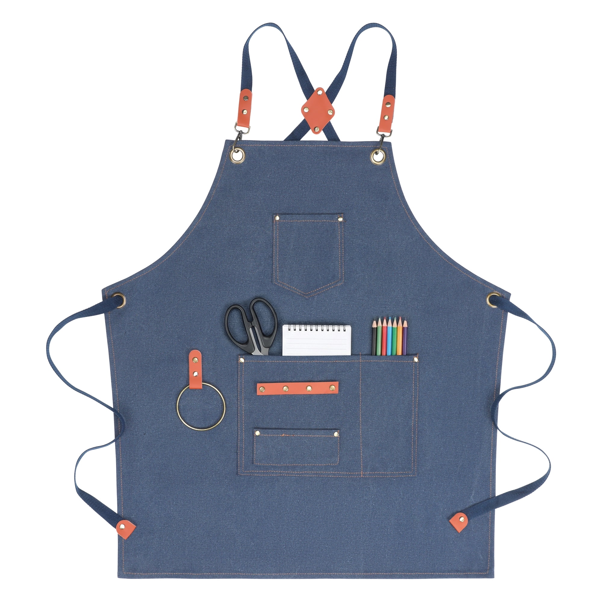 Unique Bargains Adjustable Cooking Apron with Pockets for Home and Kitchen Blue