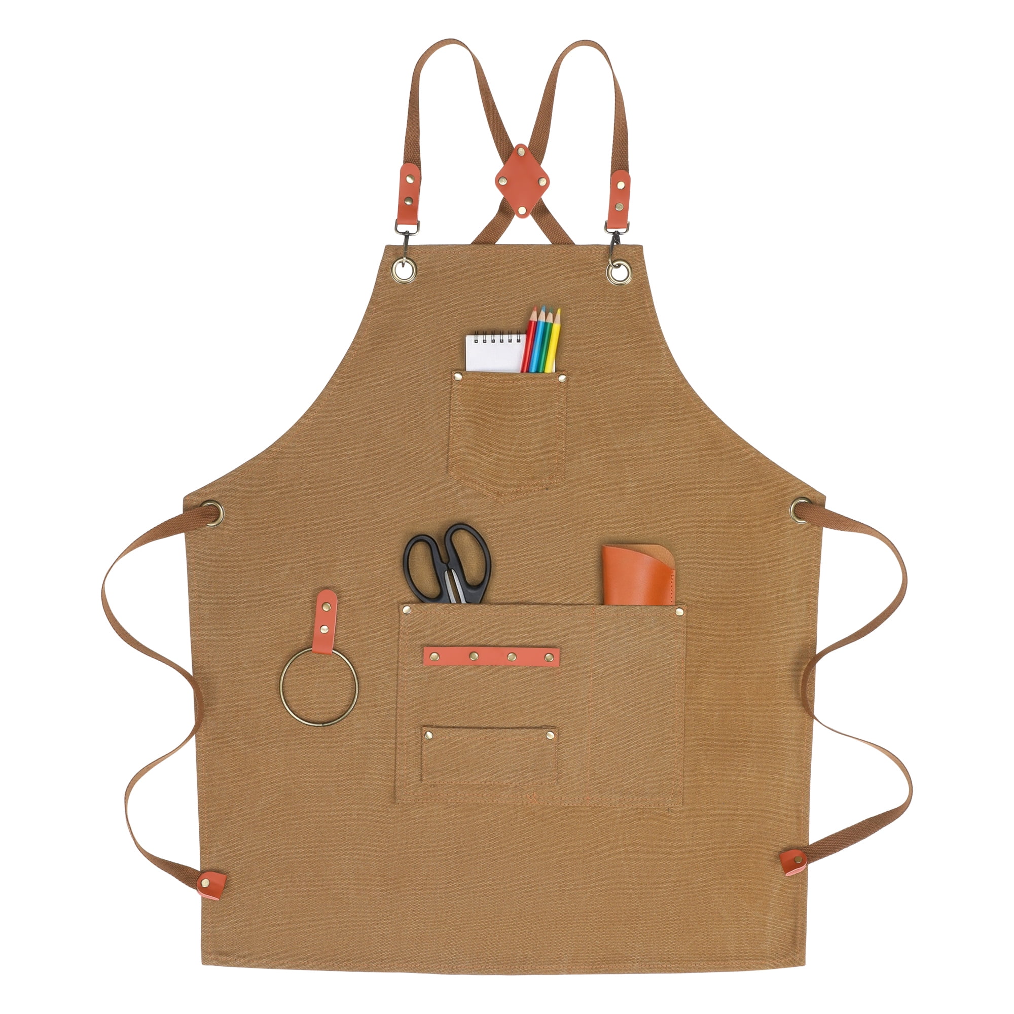 Unique Bargains Adjustable Cooking Apron with Pockets for Home and Kitchen Camel