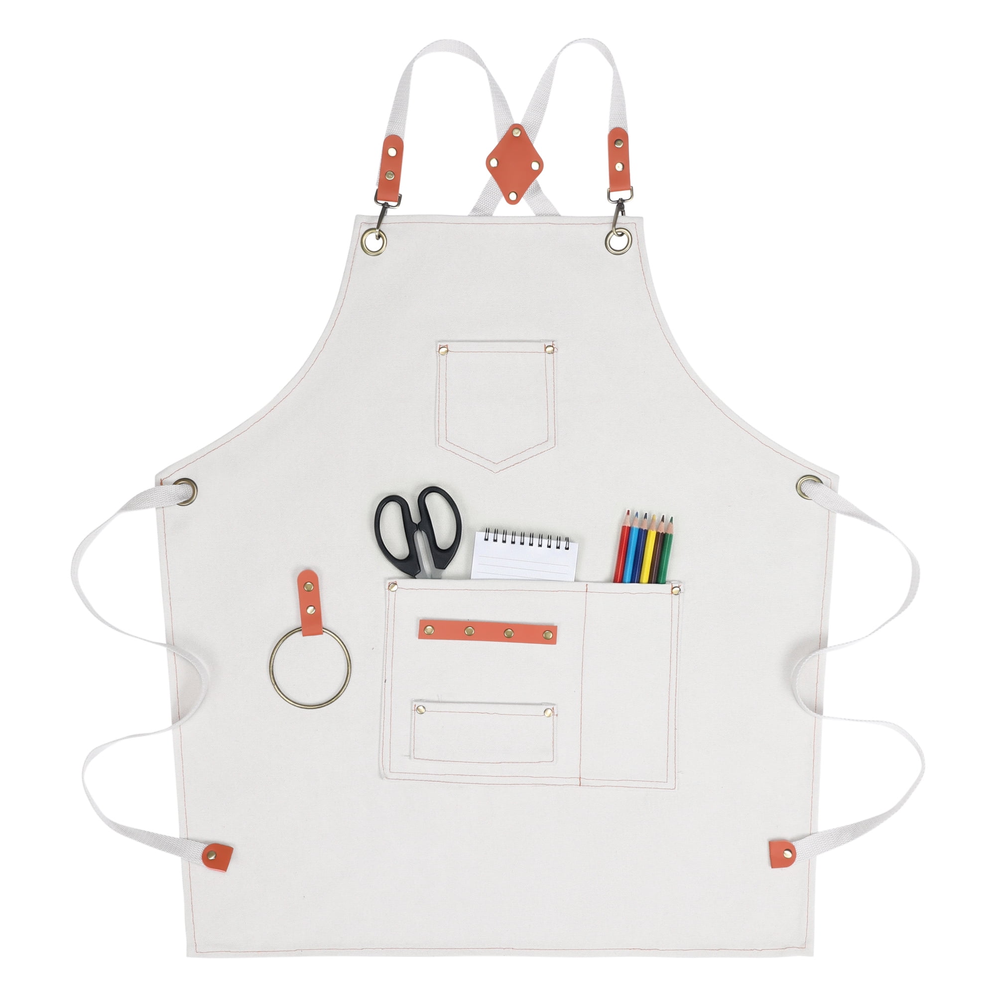 Unique Bargains Adjustable Cooking Apron with Pockets for Home and Kitchen Cream