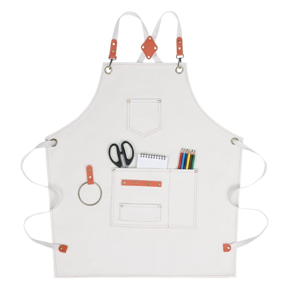 Unique Bargains Adjustable Cooking Apron with Pockets for Home and Kitchen Cream