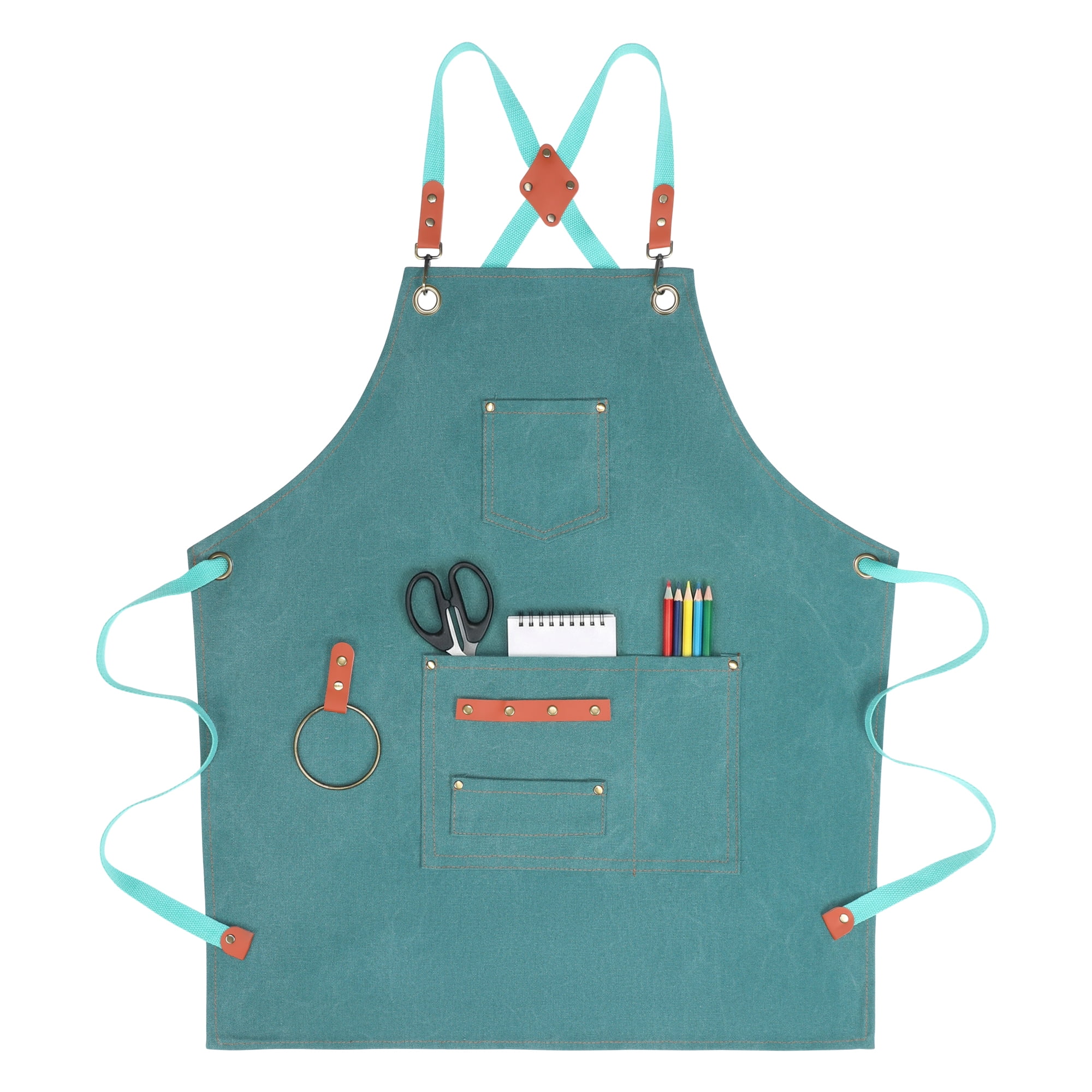 Unique Bargains Adjustable Cooking Apron with Pockets for Home and Kitchen Emerald Green