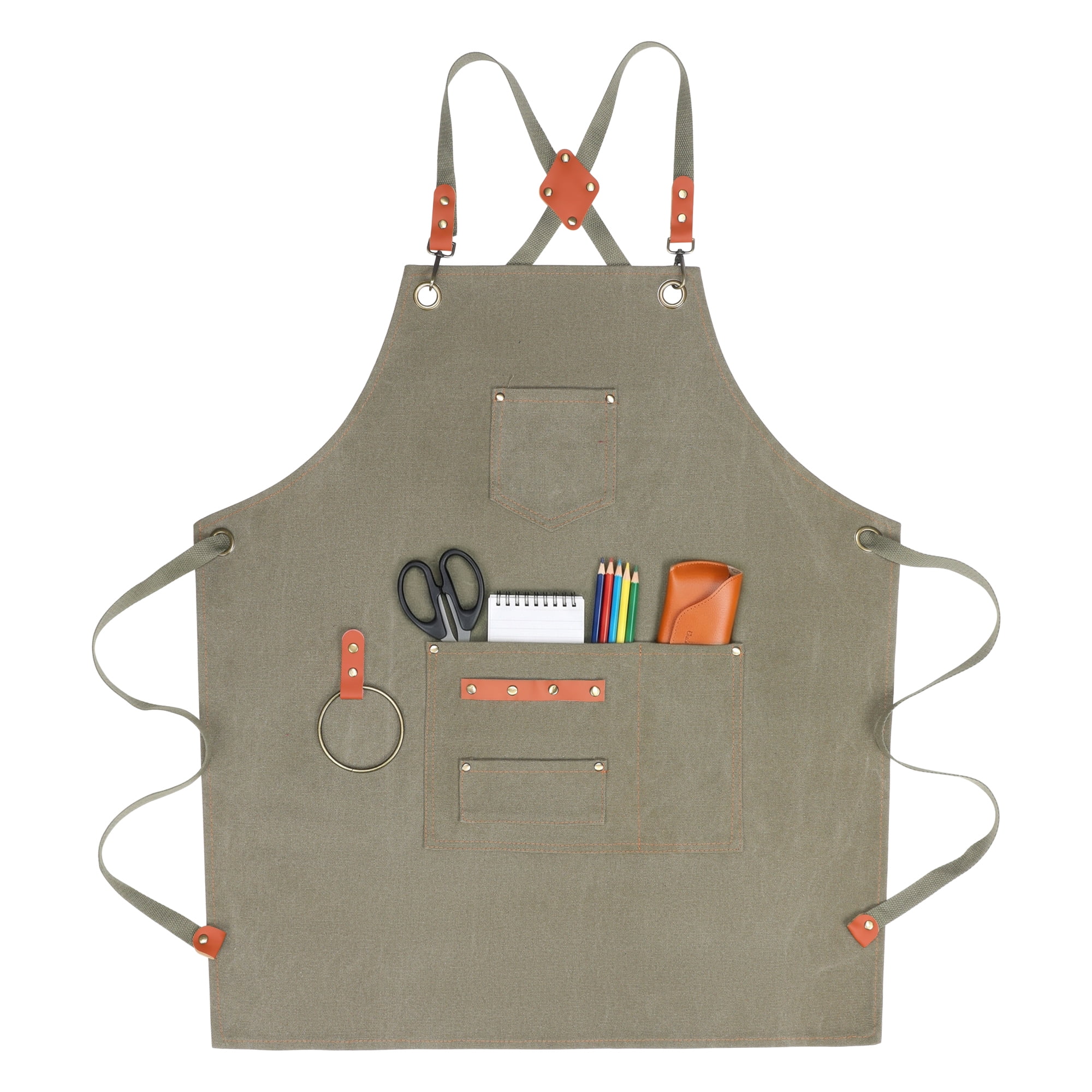 Unique Bargains Adjustable Cooking Apron with Pockets for Home and Kitchen Gray-Green