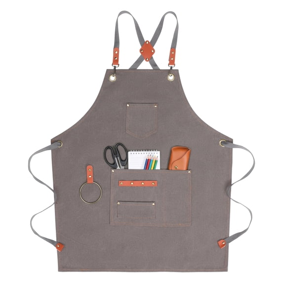 Unique Bargains Adjustable Cooking Apron with Pockets for Home and Kitchen Gray