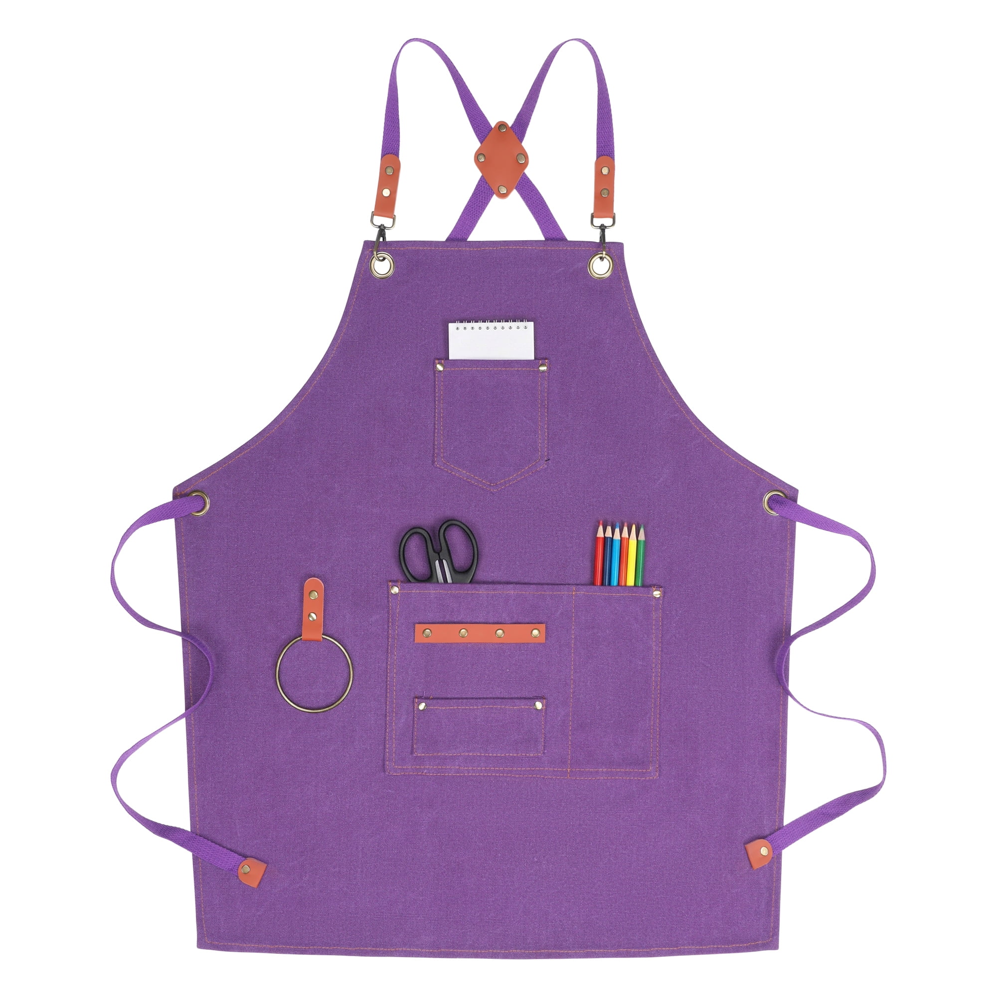 Unique Bargains Adjustable Cooking Apron with Pockets for Home and Kitchen Purple