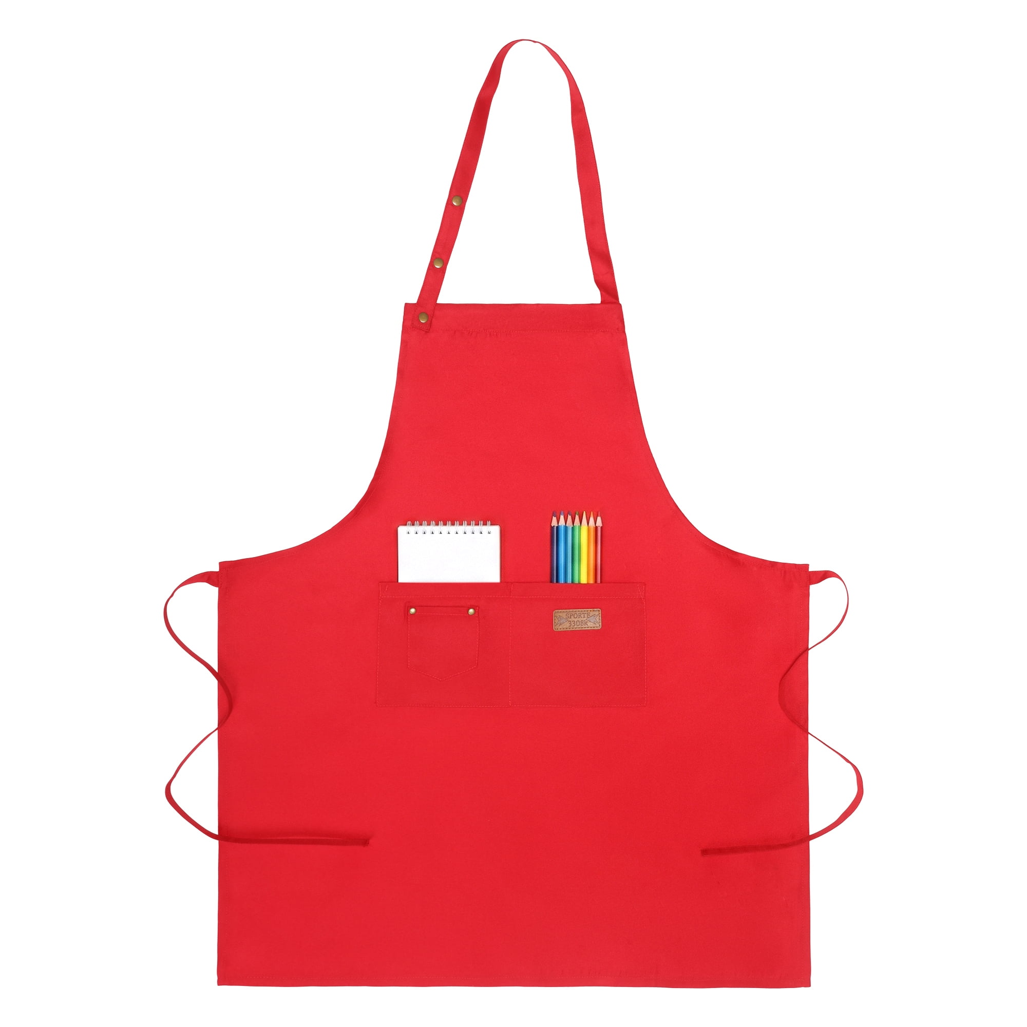 Unique Bargains Adjustable Cooking with Spacious Pockets Red