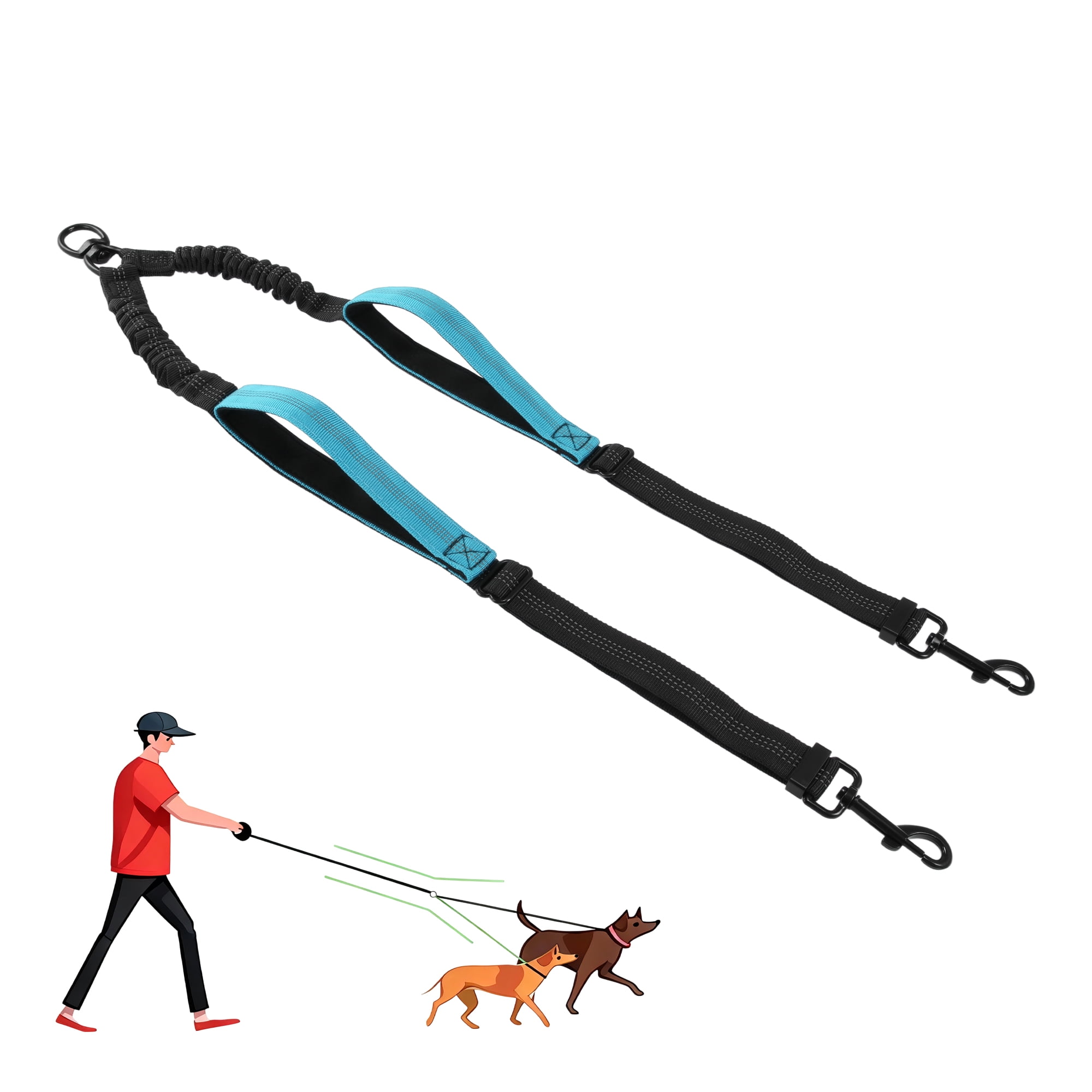 Unique Bargains Adjustable Dog Leash No Tangle Dual Leash for Two Dogs Sky Blue