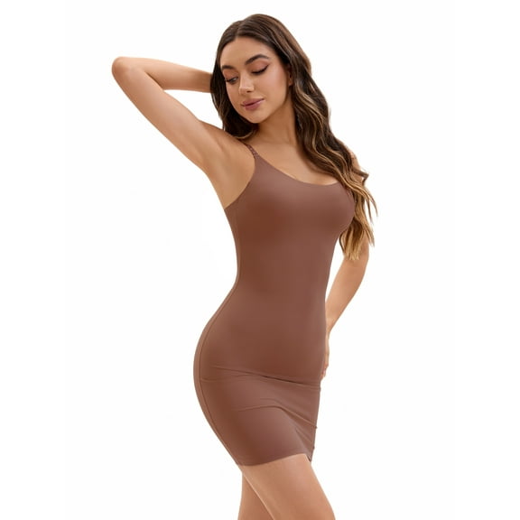 Unique Bargains Adjustable Full Slips Under Dress Nightwear S Brown