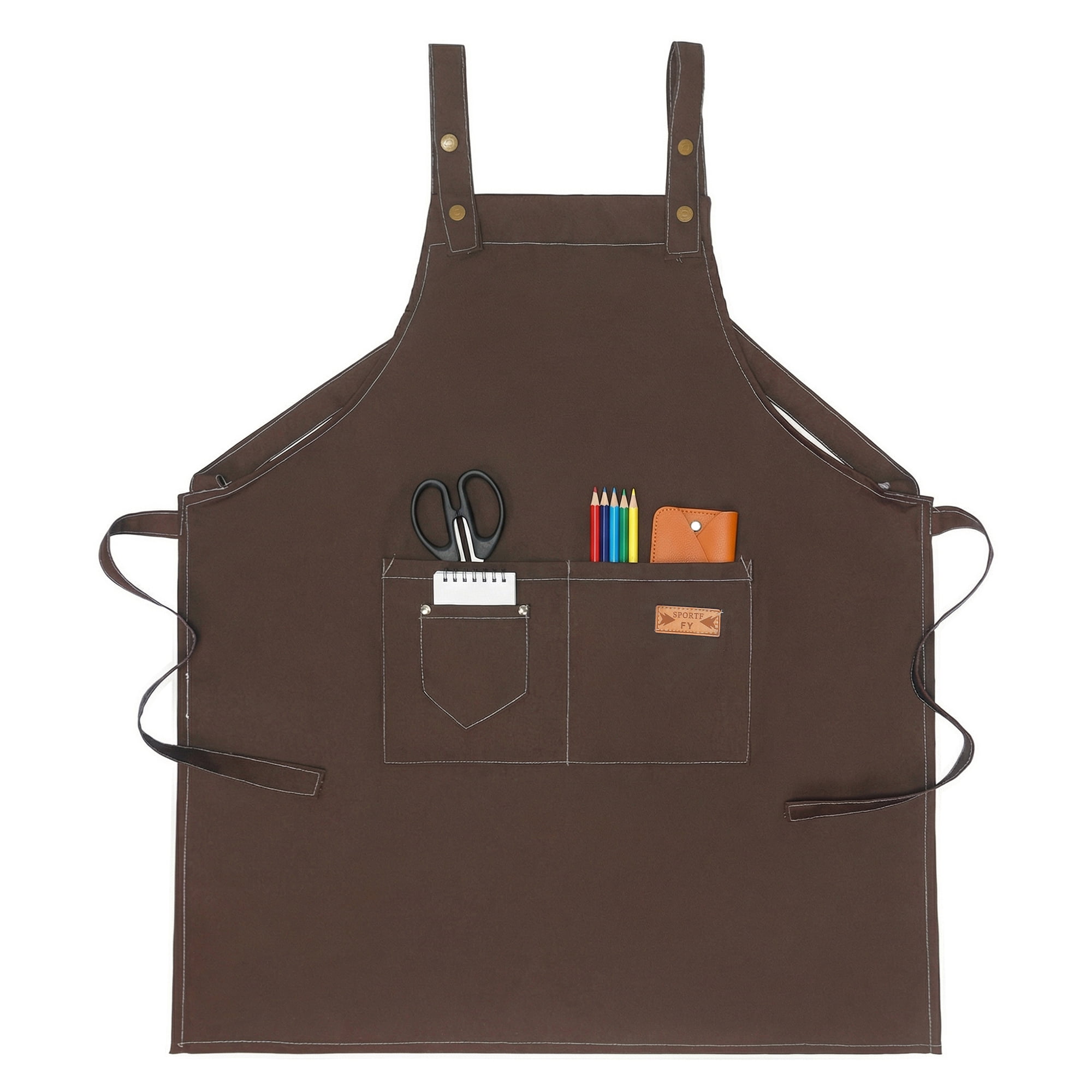Unique Bargains Adjustable Long Waist Cooking Apron with Pocket for Home 26.4x29.5in Brown