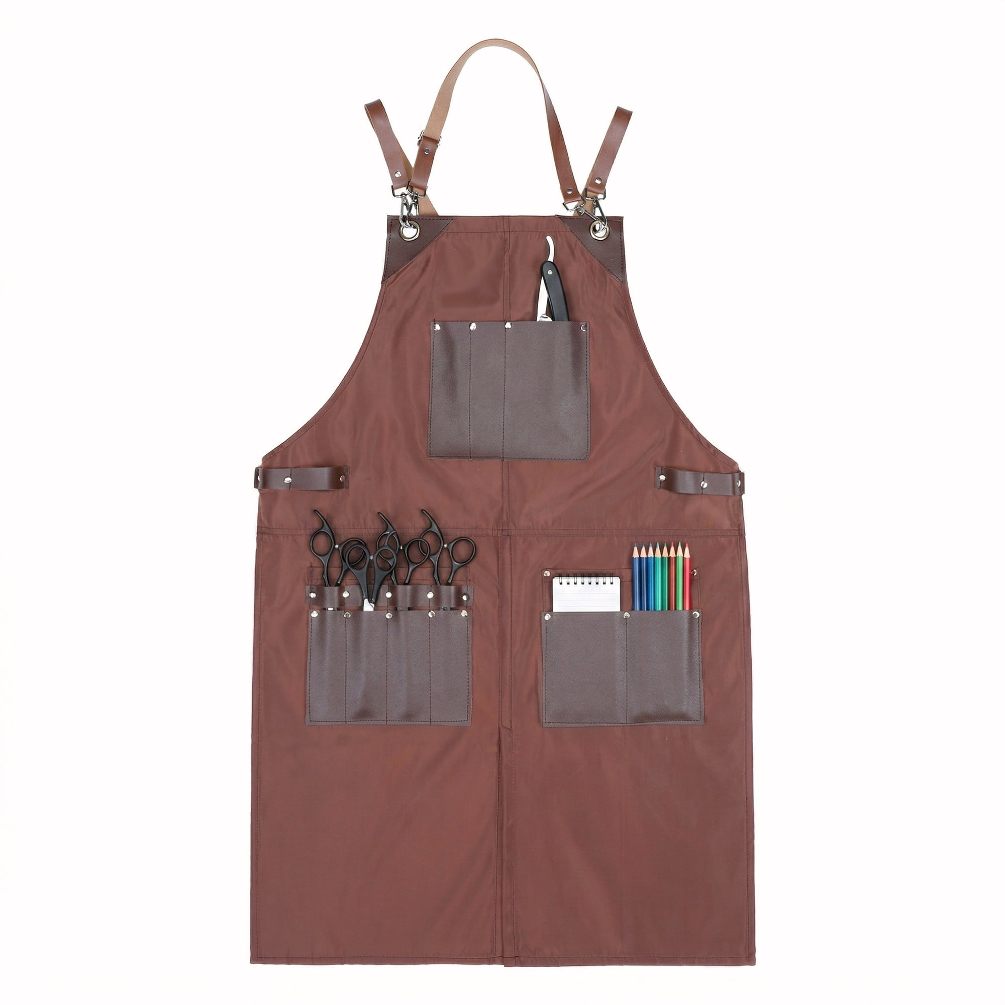 Unique Bargains Adjustable Long Waist Cooking Apron with Pocket for Home and Kitchen Brown
