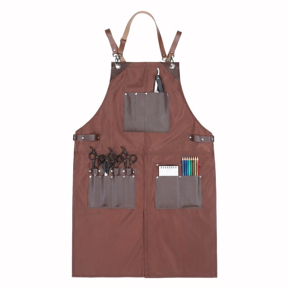 Unique Bargains Adjustable Long Waist Cooking Apron with Pocket for Home and Kitchen Brown