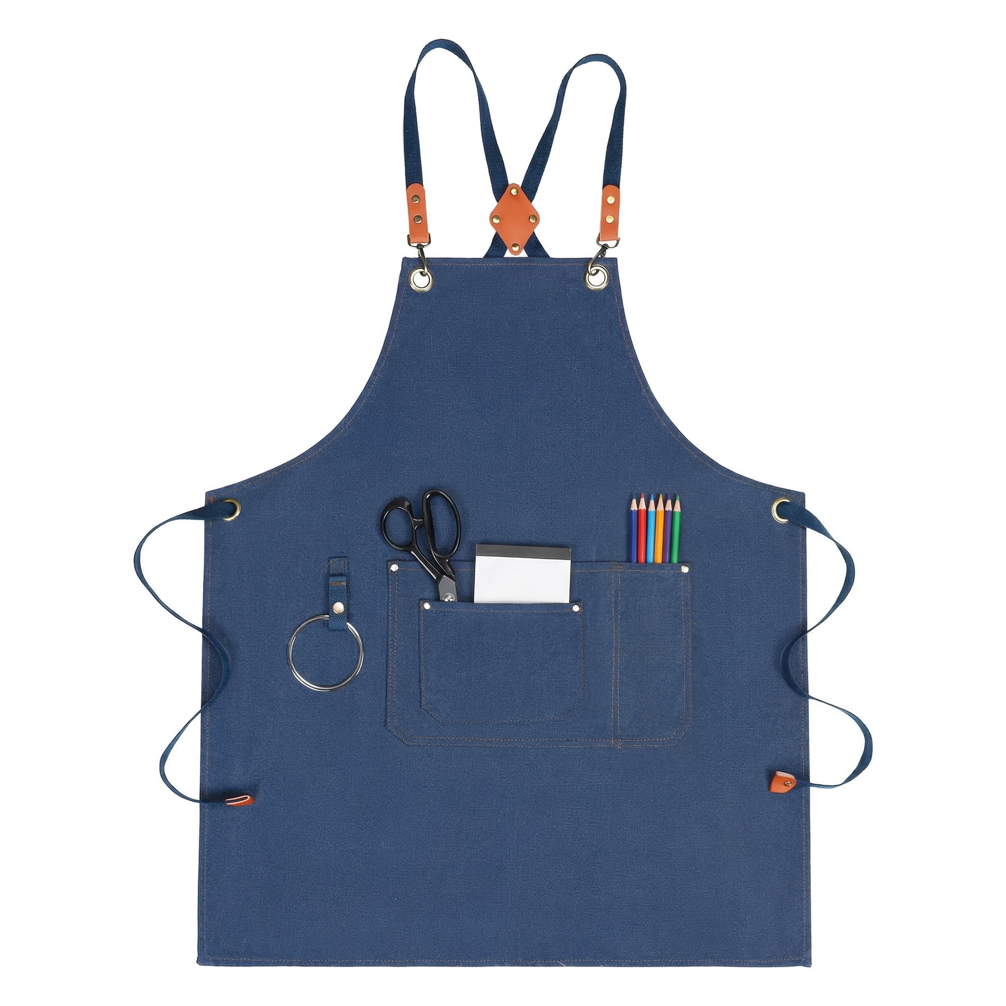 Unique Bargains Adjustable Long Waist Cooking Apron with Pockets 29.4x26.8in Blue