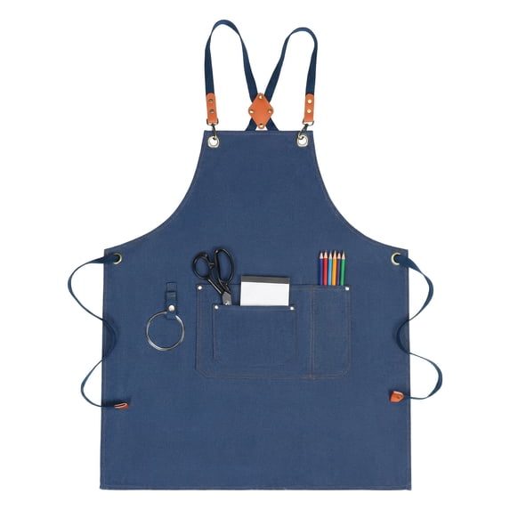 Unique Bargains Adjustable Long Waist Cooking Apron with Pockets 29.4x26.8in Blue