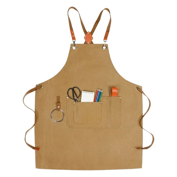 Unique Bargains Adjustable Long Waist Cooking Apron with Pockets 29.4x26.8in Coffee