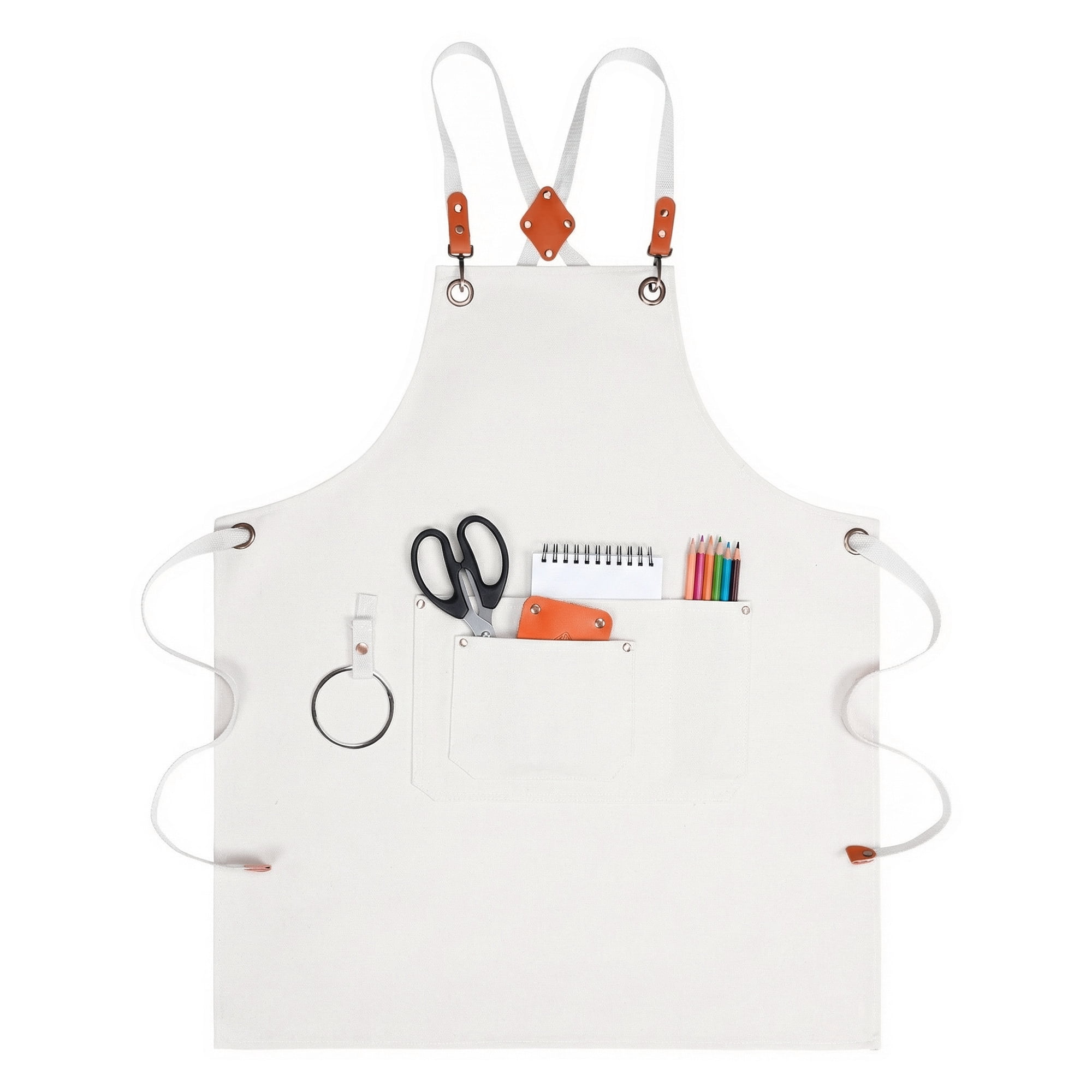 Unique Bargains Adjustable Long Waist Cooking Apron with Pockets 29.4x26.8in Cream