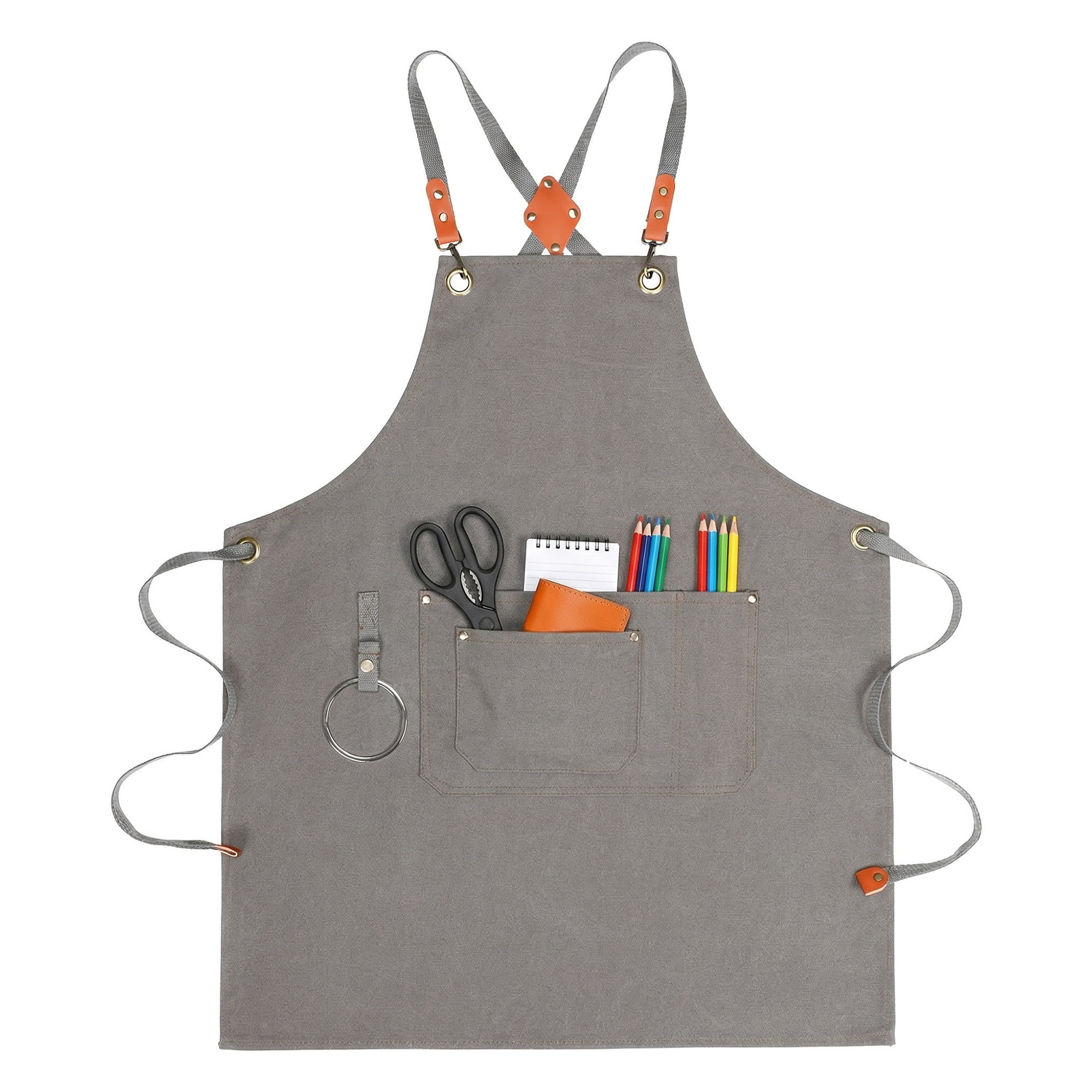 Unique Bargains Adjustable Long Waist Cooking Apron with Pockets 29.4x26.8in Gray