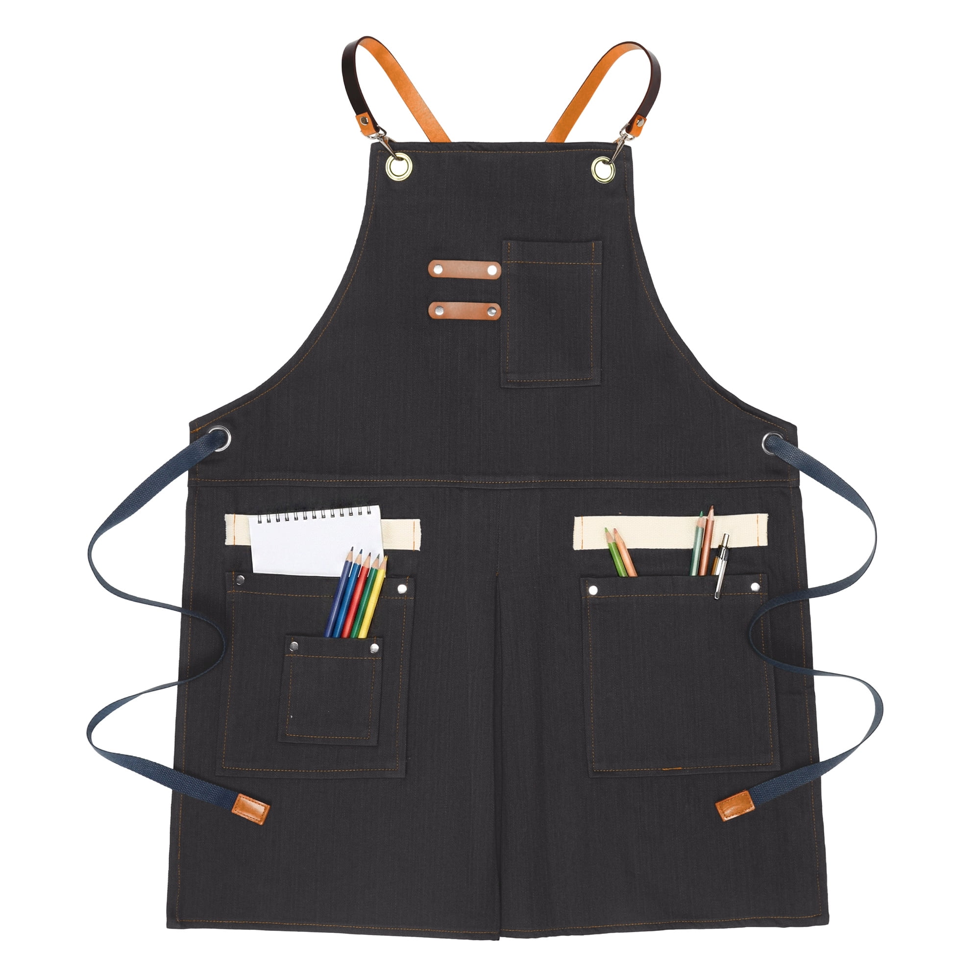 Unique Bargains Adjustable Long Waist Cooking Apron with Pockets for Kitchen Black