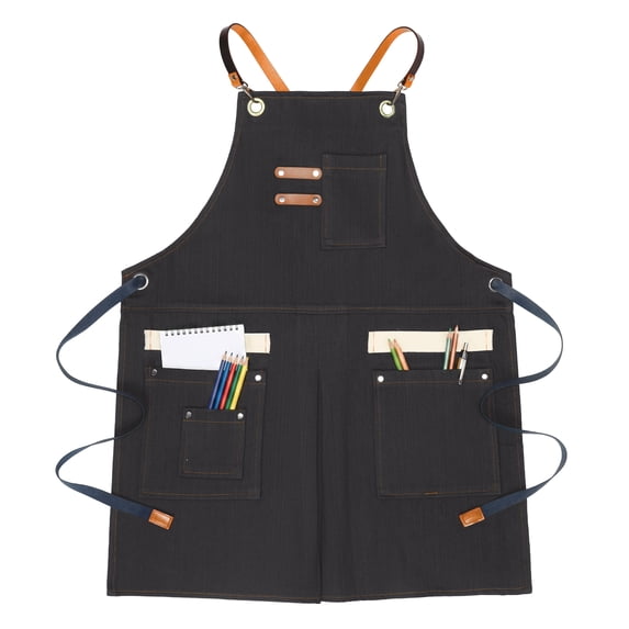 Unique Bargains Adjustable Long Waist Cooking Apron with Pockets for Kitchen Black