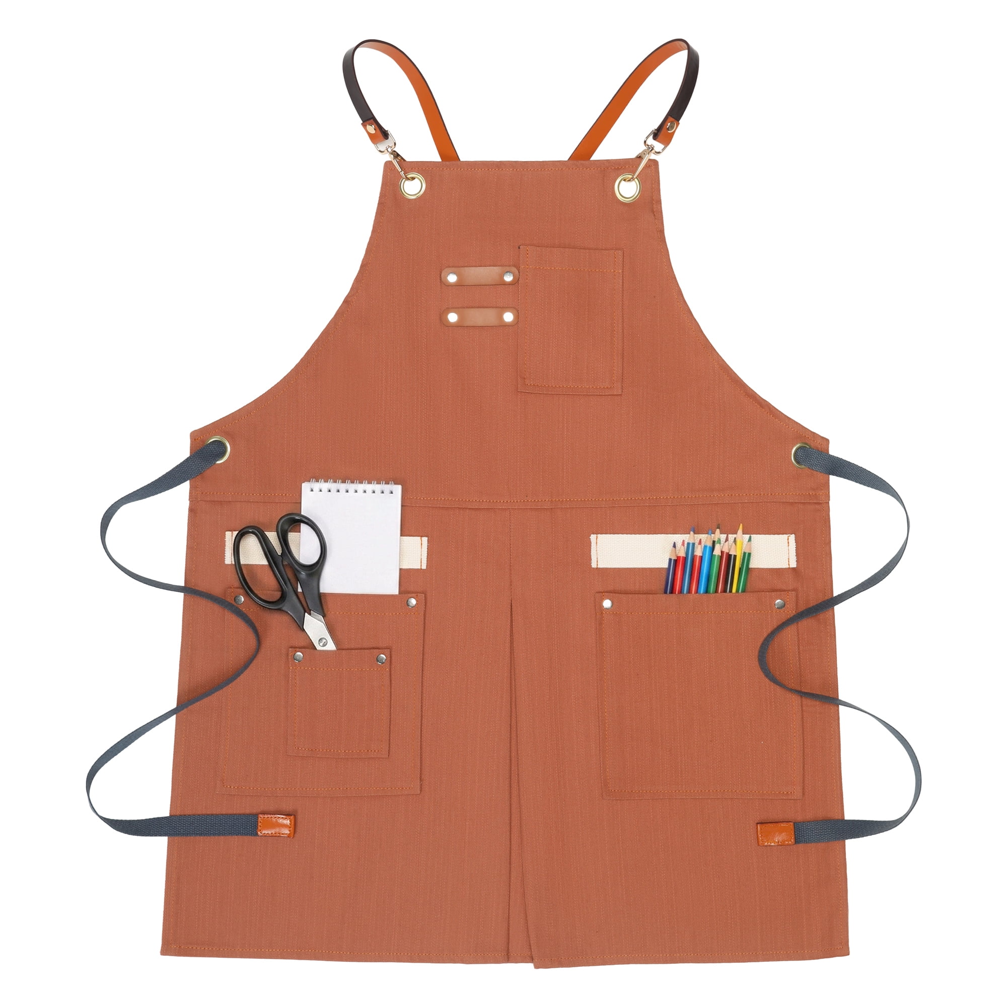 Unique Bargains Adjustable Long Waist Cooking Apron with Pockets for Kitchen Brick