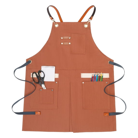 Unique Bargains Adjustable Long Waist Cooking Apron with Pockets for Kitchen Brick