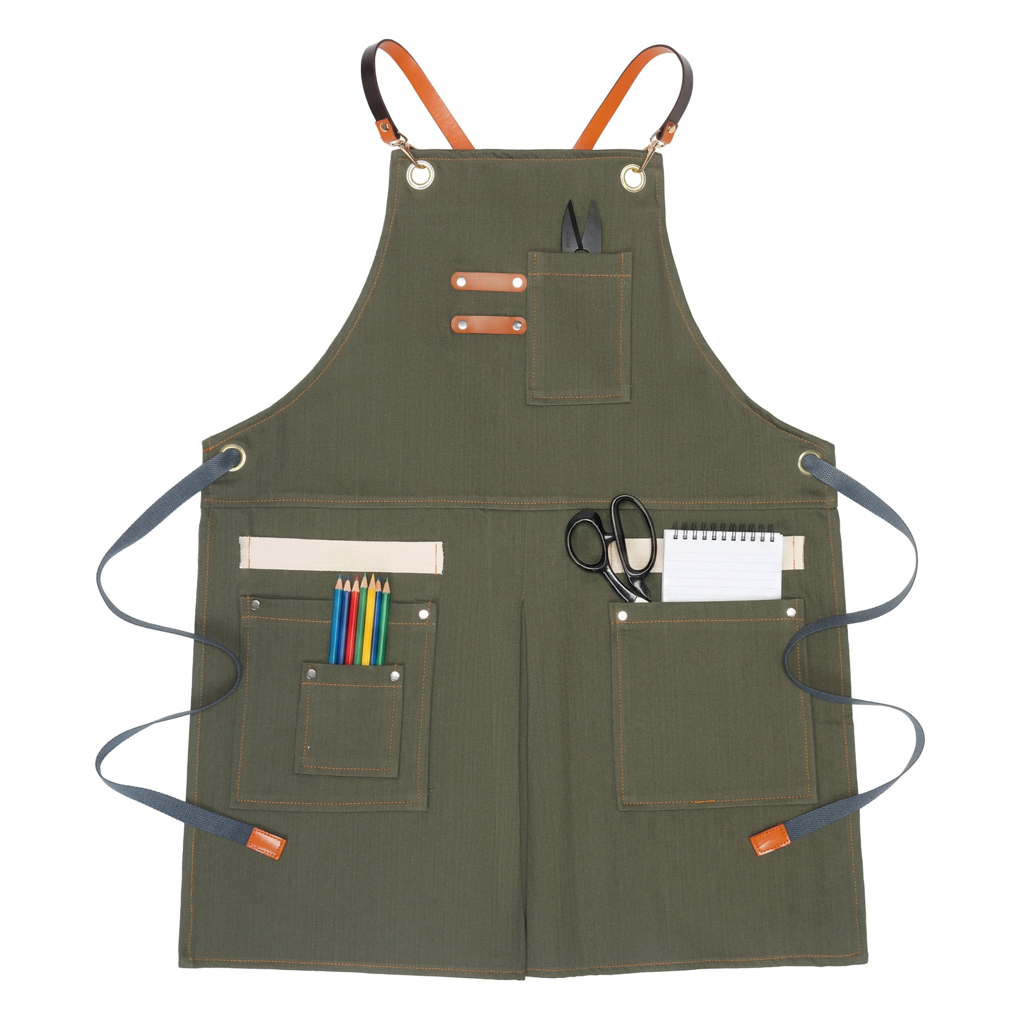 Unique Bargains Adjustable Long Waist Cooking Apron with Pockets for Kitchen Green