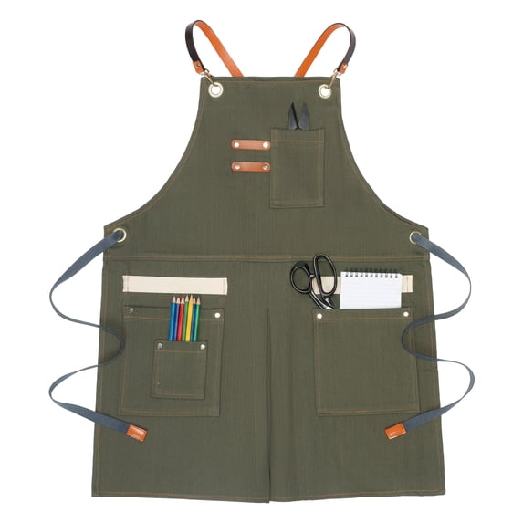 Unique Bargains Adjustable Long Waist Cooking Apron with Pockets for Kitchen Green