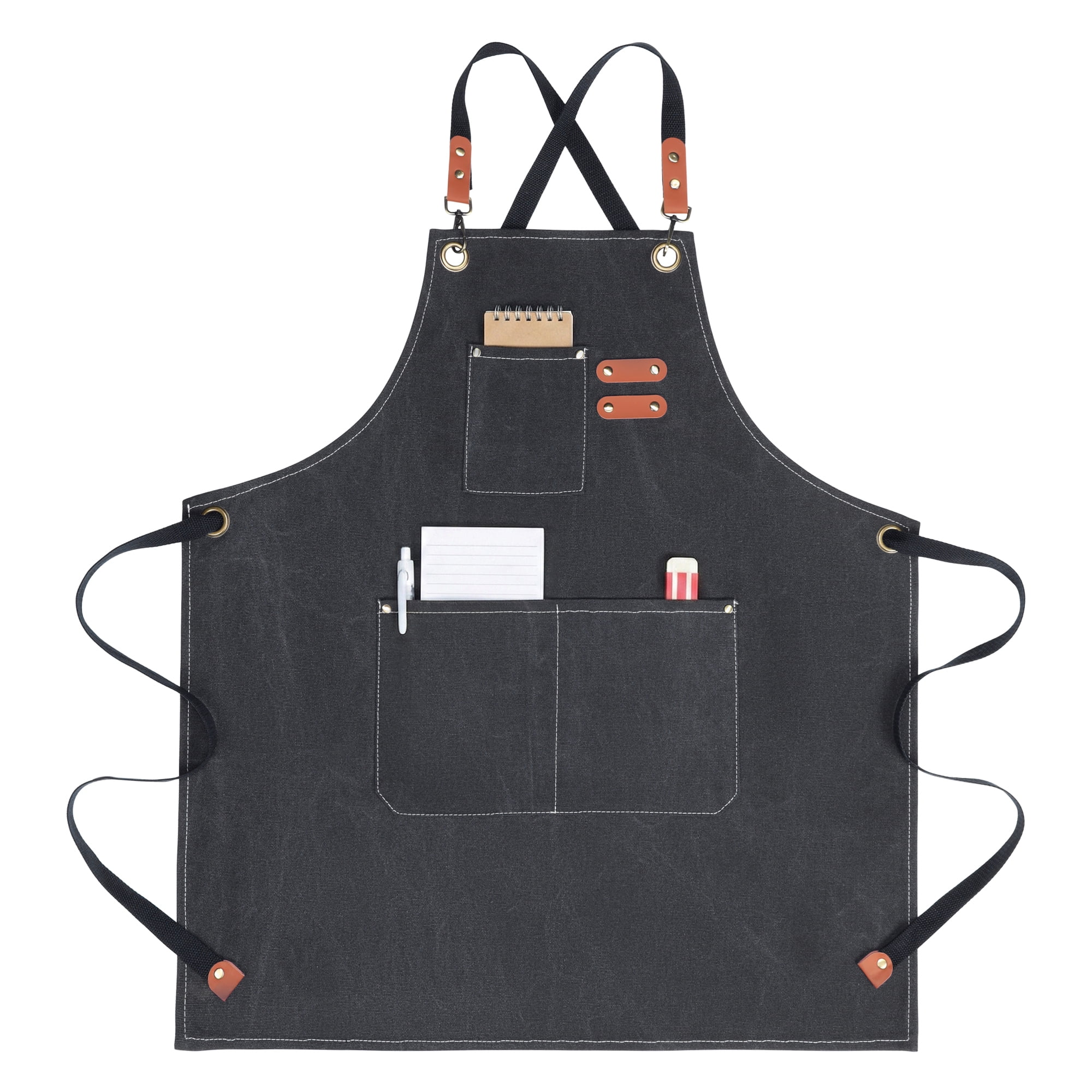Unique Bargains Adjustable Long Waist Kitchen Apron with Pockets for People Black